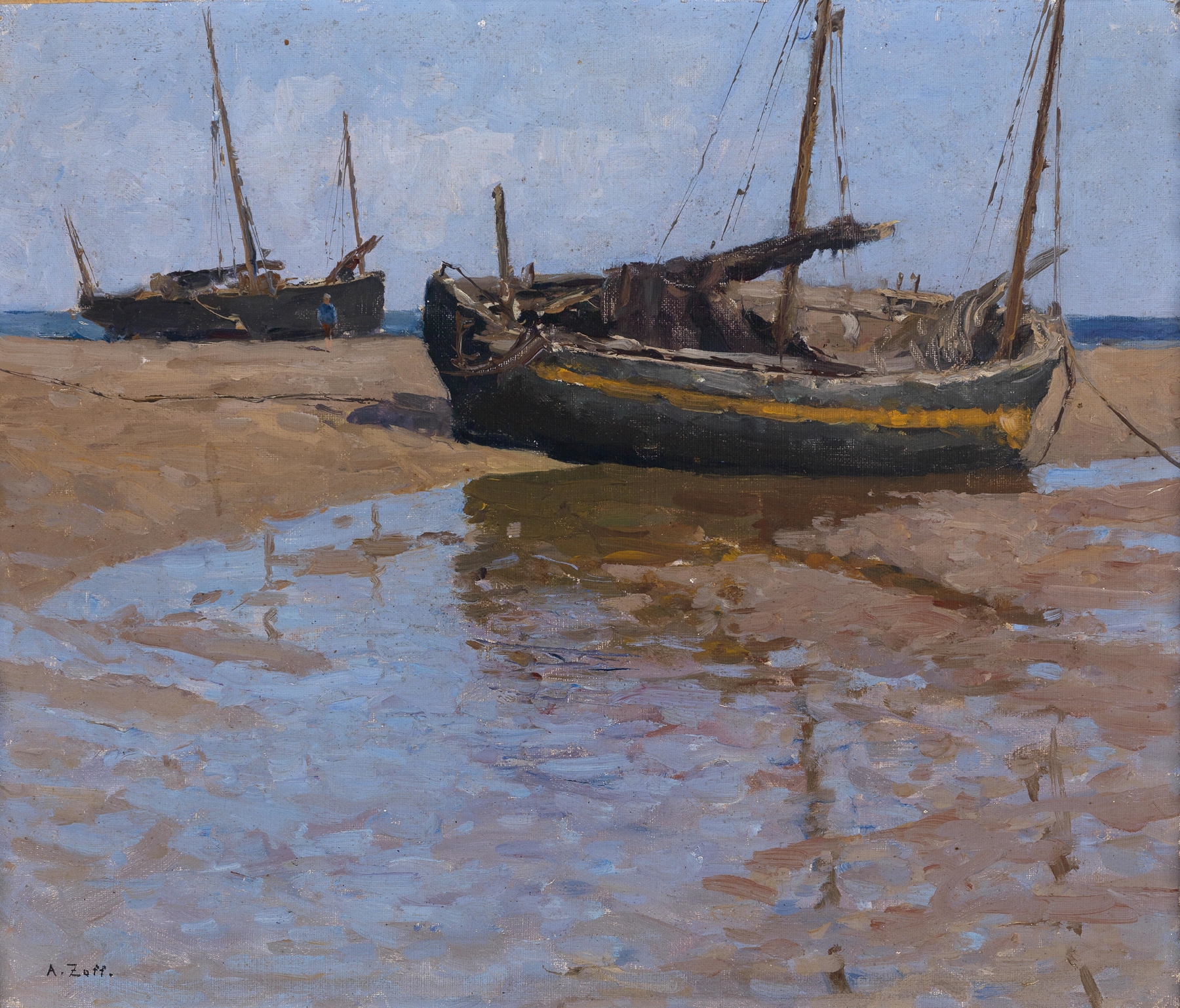 Fischerboote zur Zeit der Ebbe, by Alfred Zoff, public domain