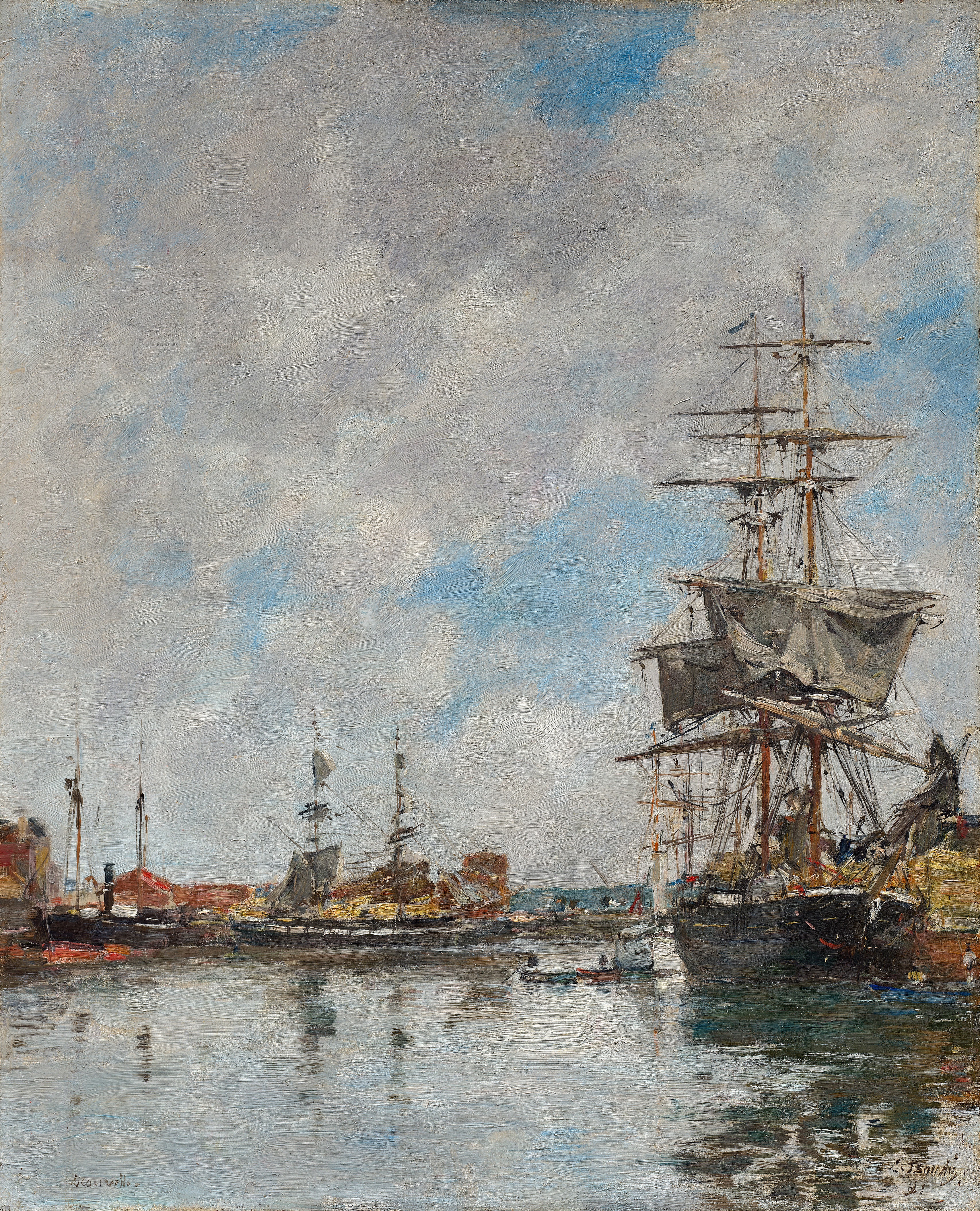 The Dock of Deauville by Eugène Boudin, oil on canvas, depicting a dock with a vibrant sky.