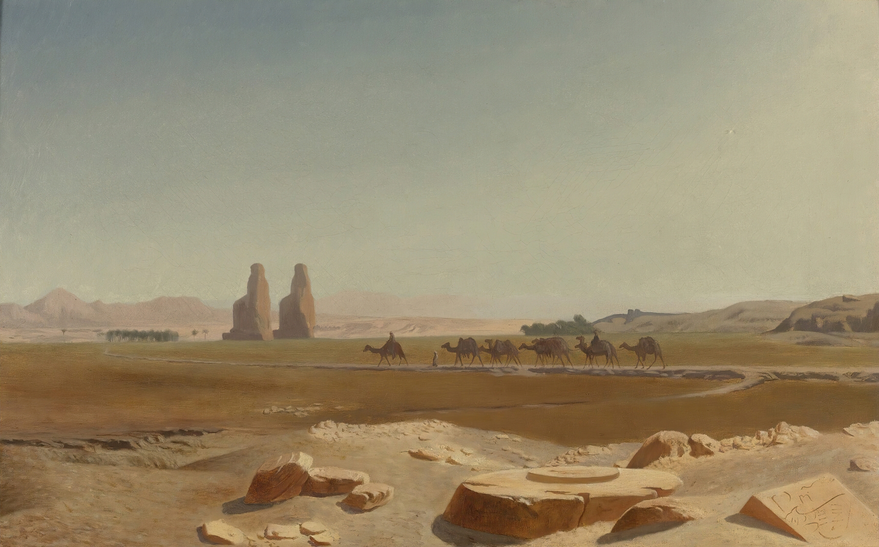 Caravan Passing The Colossi Of Memnon, Thebes, by Jean-Léon Gérôme, public domain