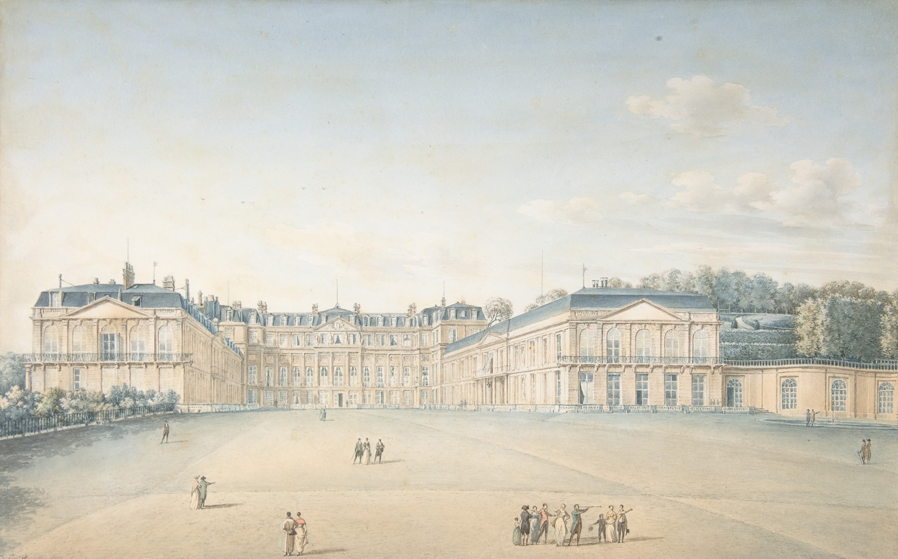 Courtyard of the Chateau de Saint-Cloud, watercolor on paper by Victor-Jean Nicolle