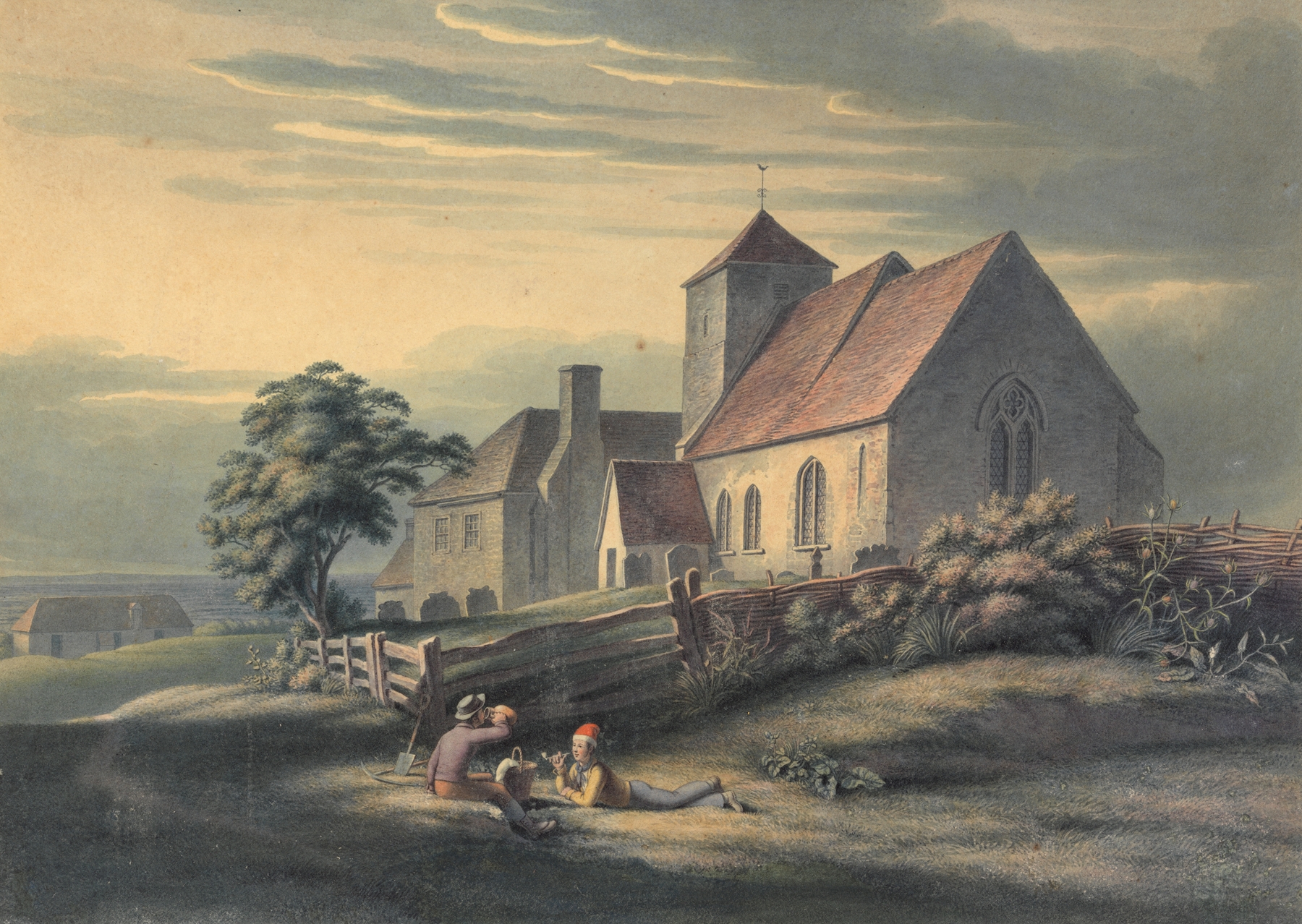Ore Church and House by Henry Morton, oil on canvas depicting a serene church and nature.