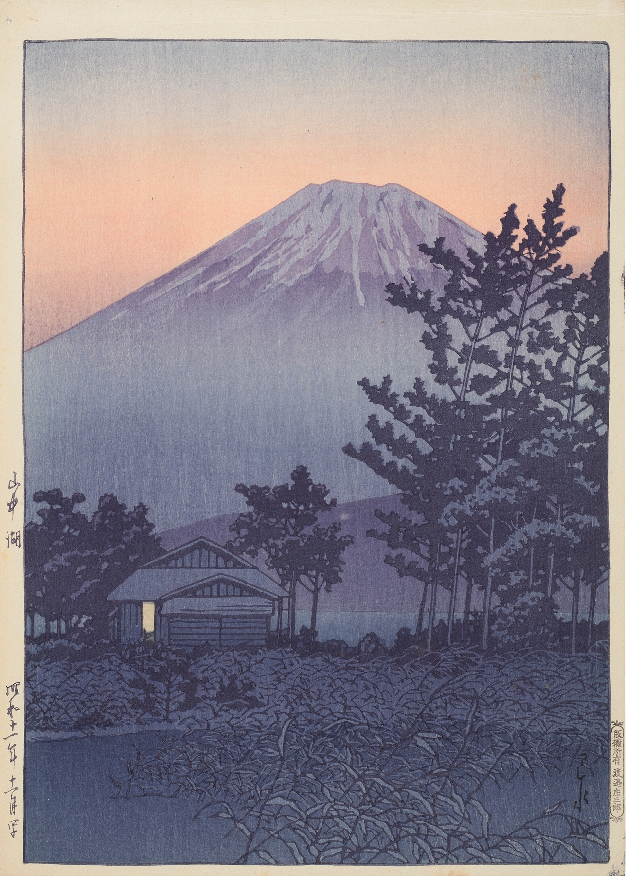 Lake Yamanaka landscape by Kawase Hasui, Ukiyo-e style