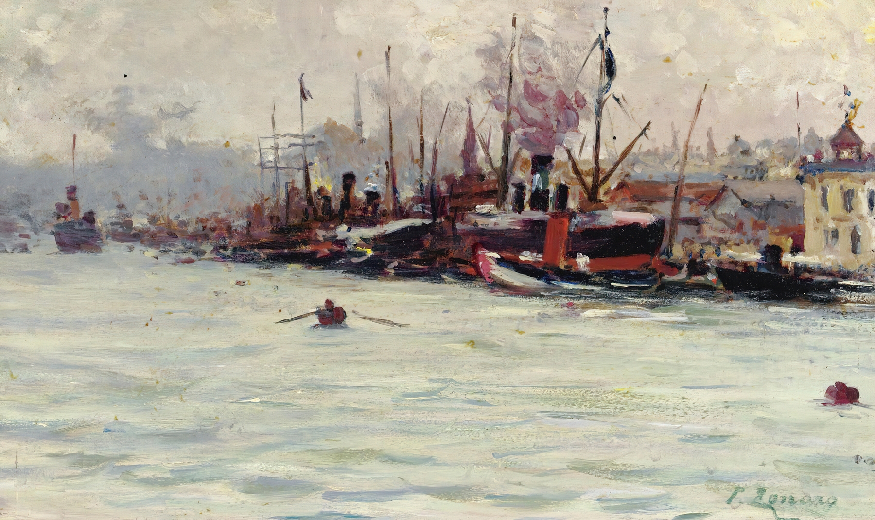 Port of Galata, oil on canvas by Fausto Zonaro depicting ships and harbor life.