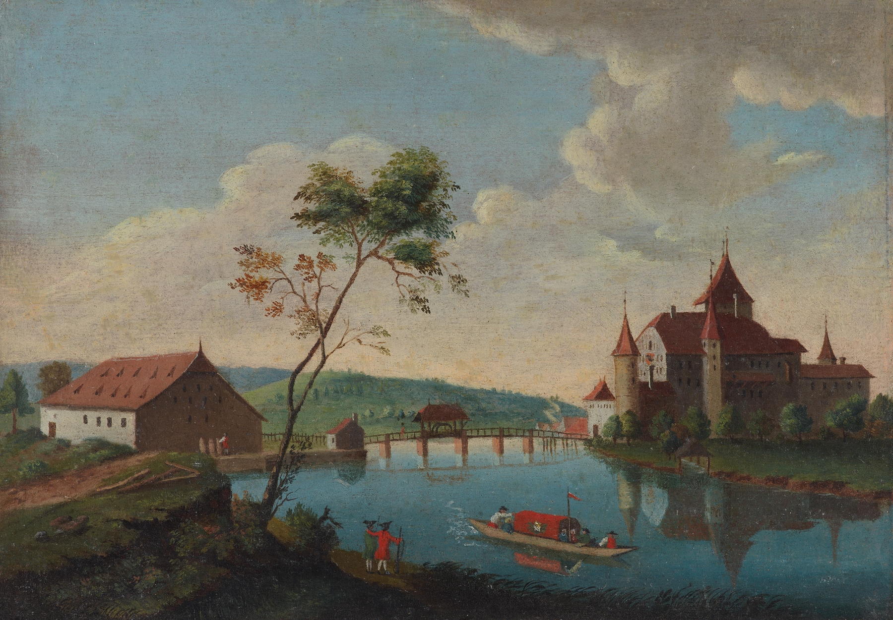 Landscape with a lake and meadows, oil painting by Johann Ludwig Aberli