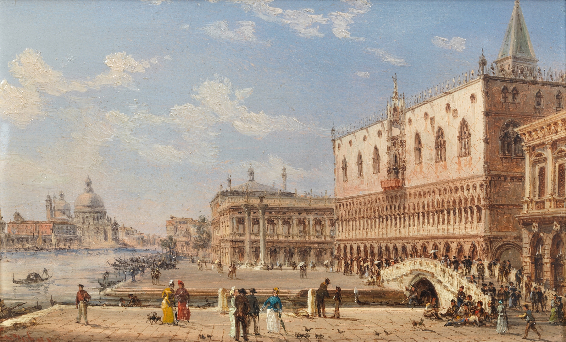 Oil painting by Giovanni Grubacs depicting Doge’s Palace and Ponte della Paglia