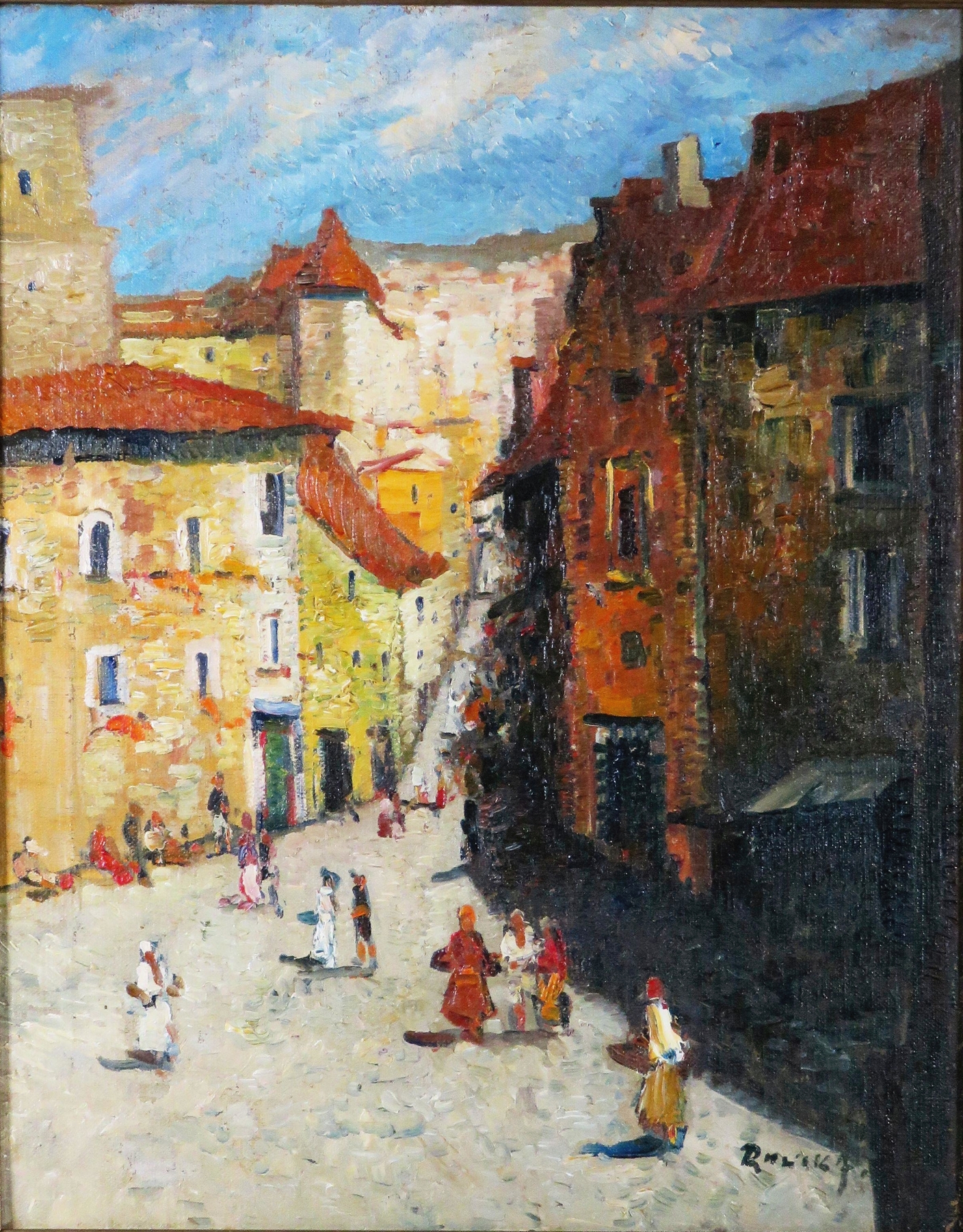 Genre scene depicting a lively city street by Hans Ruzicka-Lautenschläger