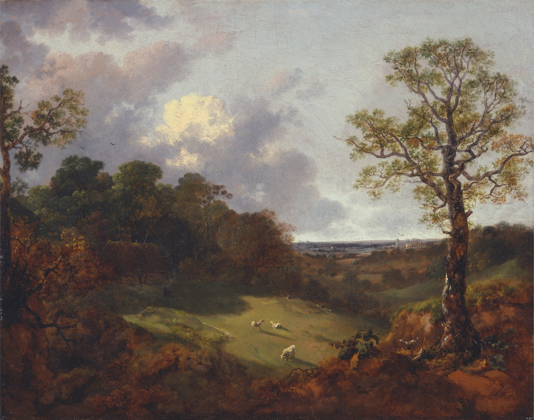 Wooded Landscape with a Cottage and Shepherd, by Thomas Gainsborough, public domain