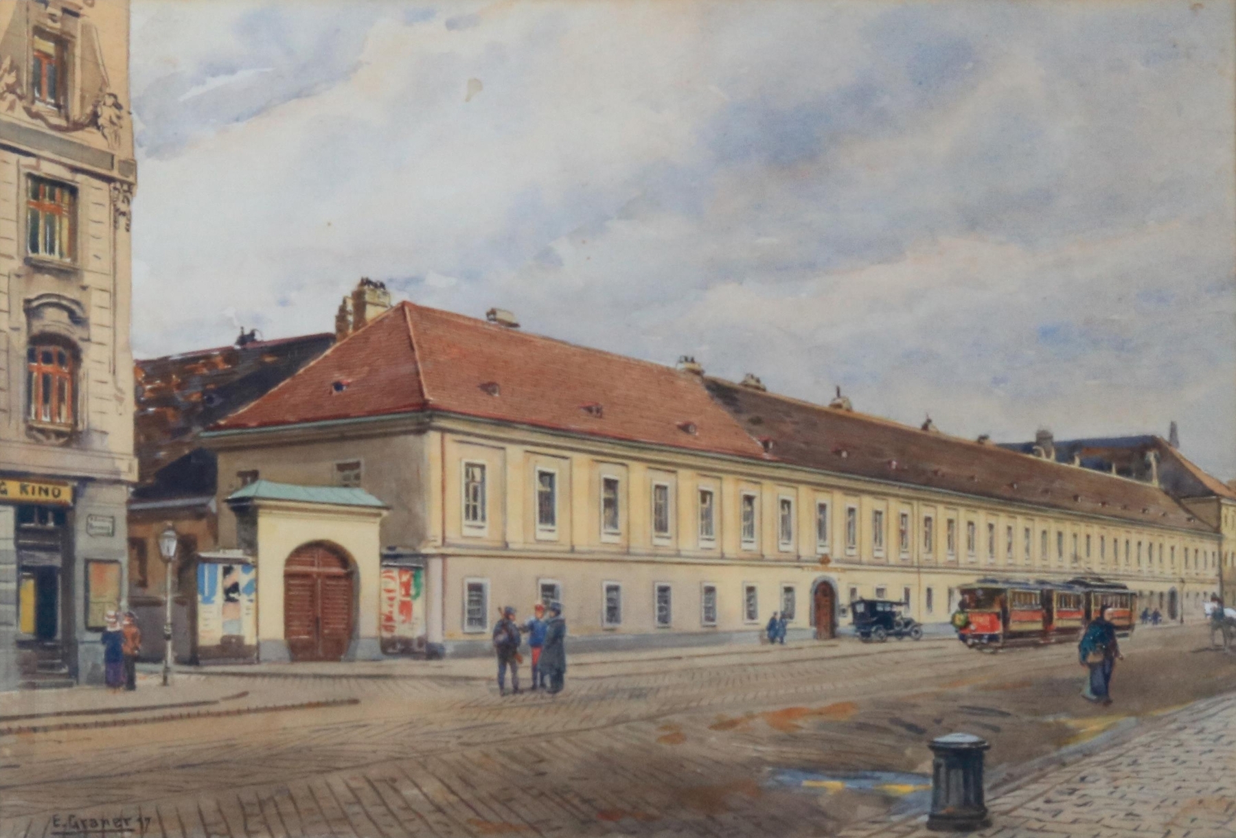 Rennweg Wien by Ernst Graner, oil on canvas depicting a cityscape with streets and horizon.