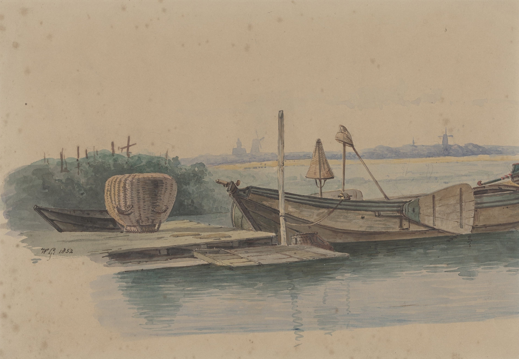 Marine scene with fishing boats on water by Willem Gruyter jr