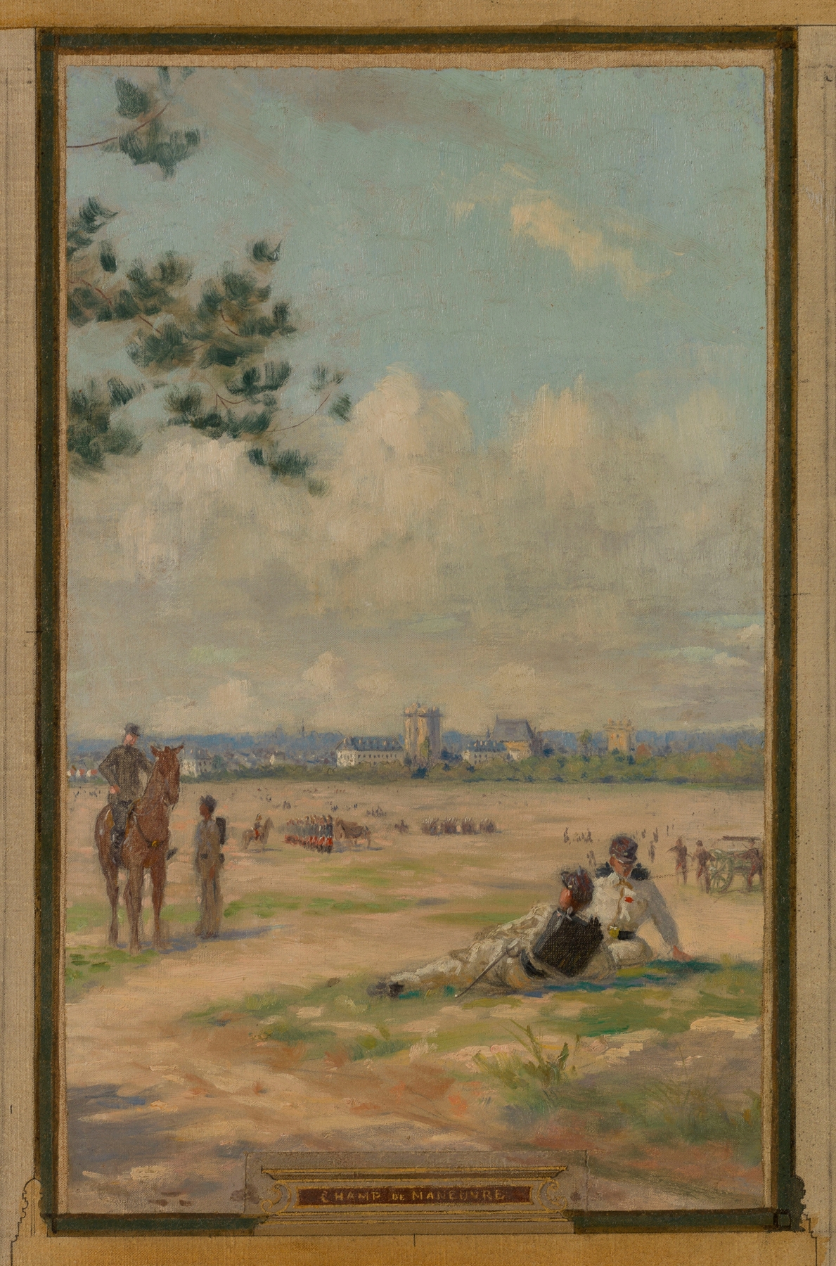 Landscape with figures in earthy tones, oil on canvas by Maurice Chabas