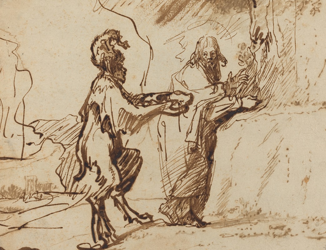 Rembrandt's painting depicts the moment of temptation of Christ by Satan.