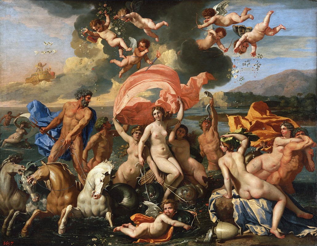 Nicolas Poussin's 'The Birth of Venus' depicts the goddess emerging from the sea.