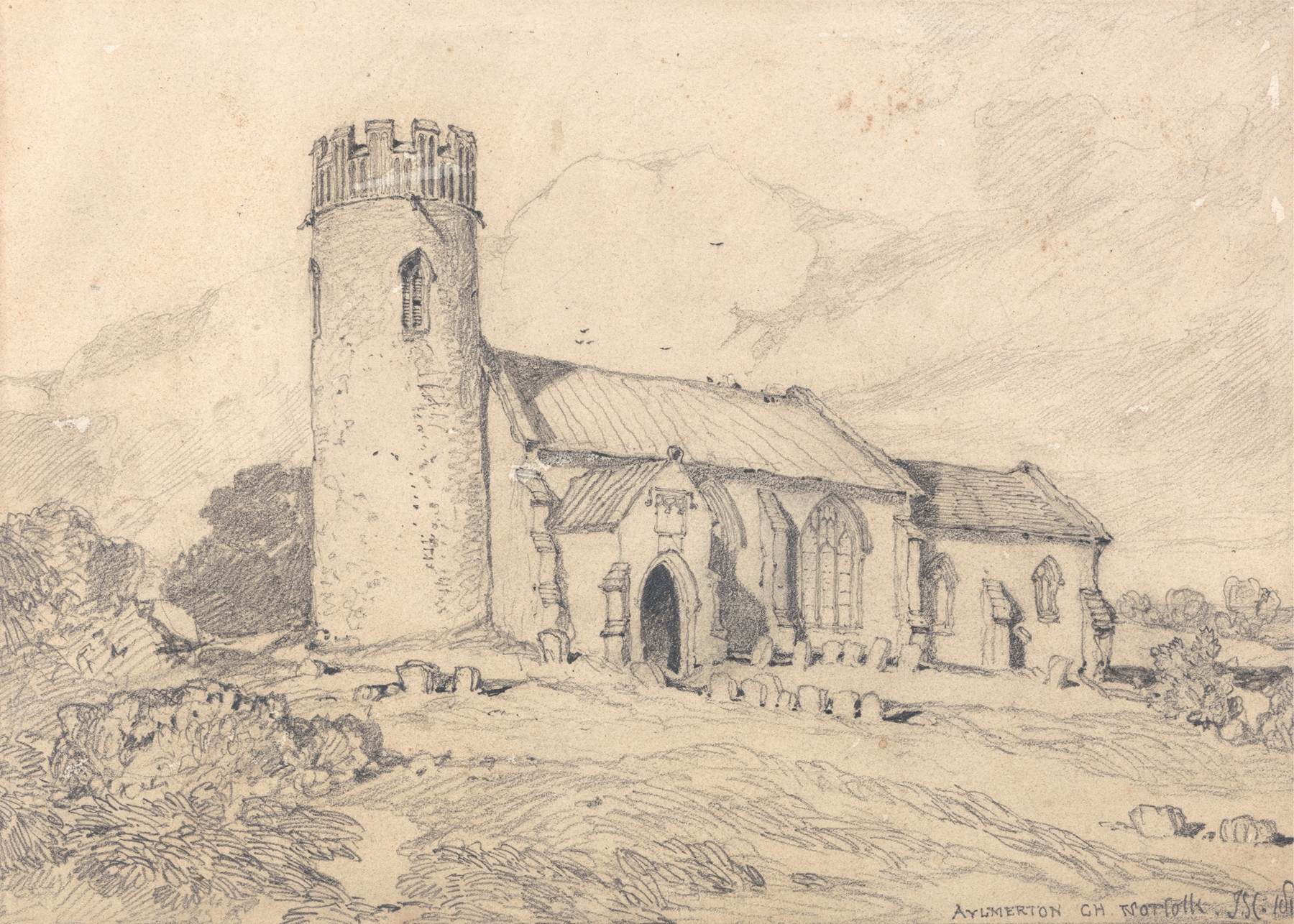 Aylmerton Church; Norfolk, from the South-West, by John Sell Cotman, public domain