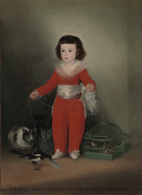 This painting depicts a young boy surrounded by animals, showcasing Goya's unique style.