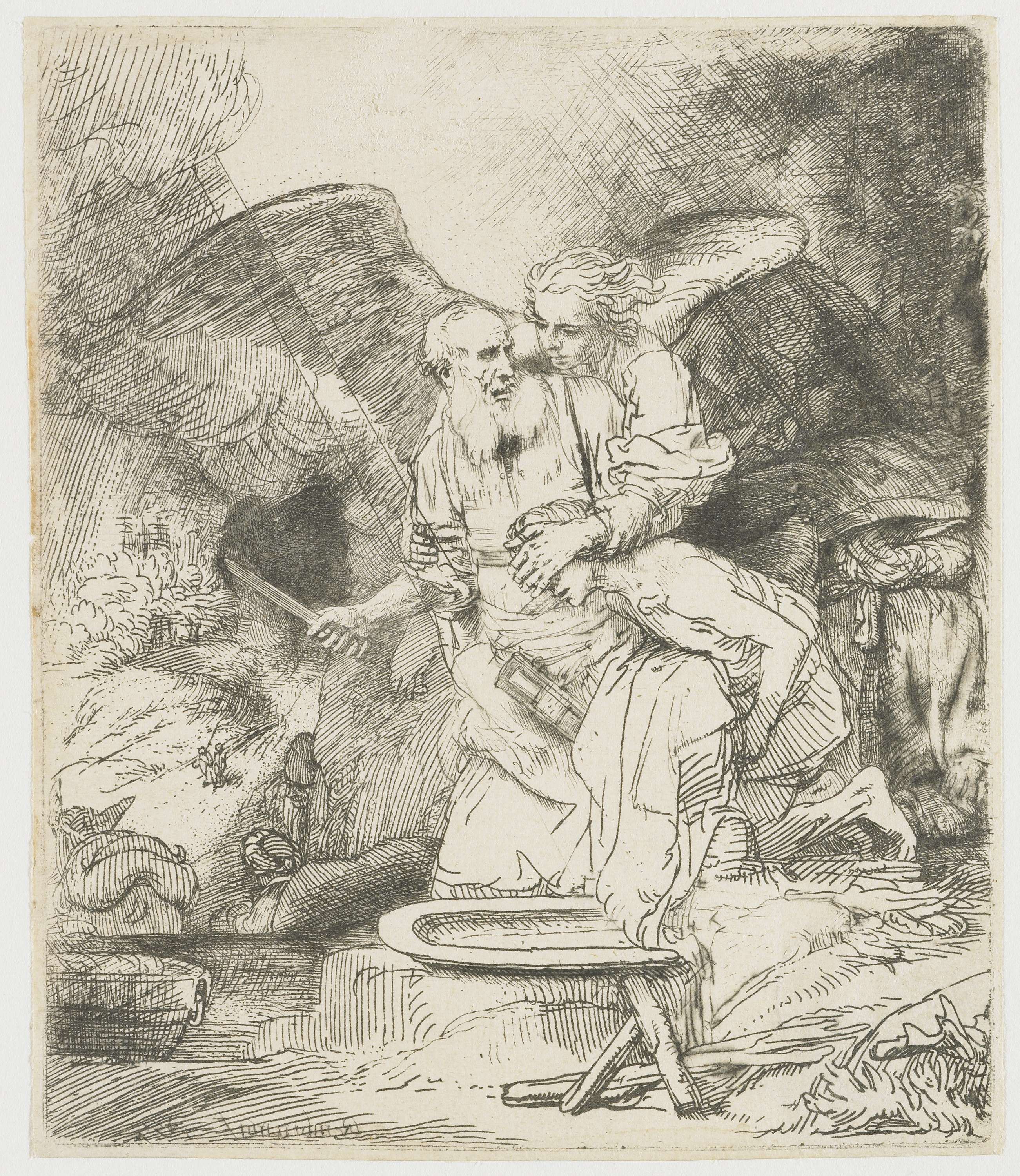 Abraham's sacrifice, by Rembrandt van Rijn, public domain