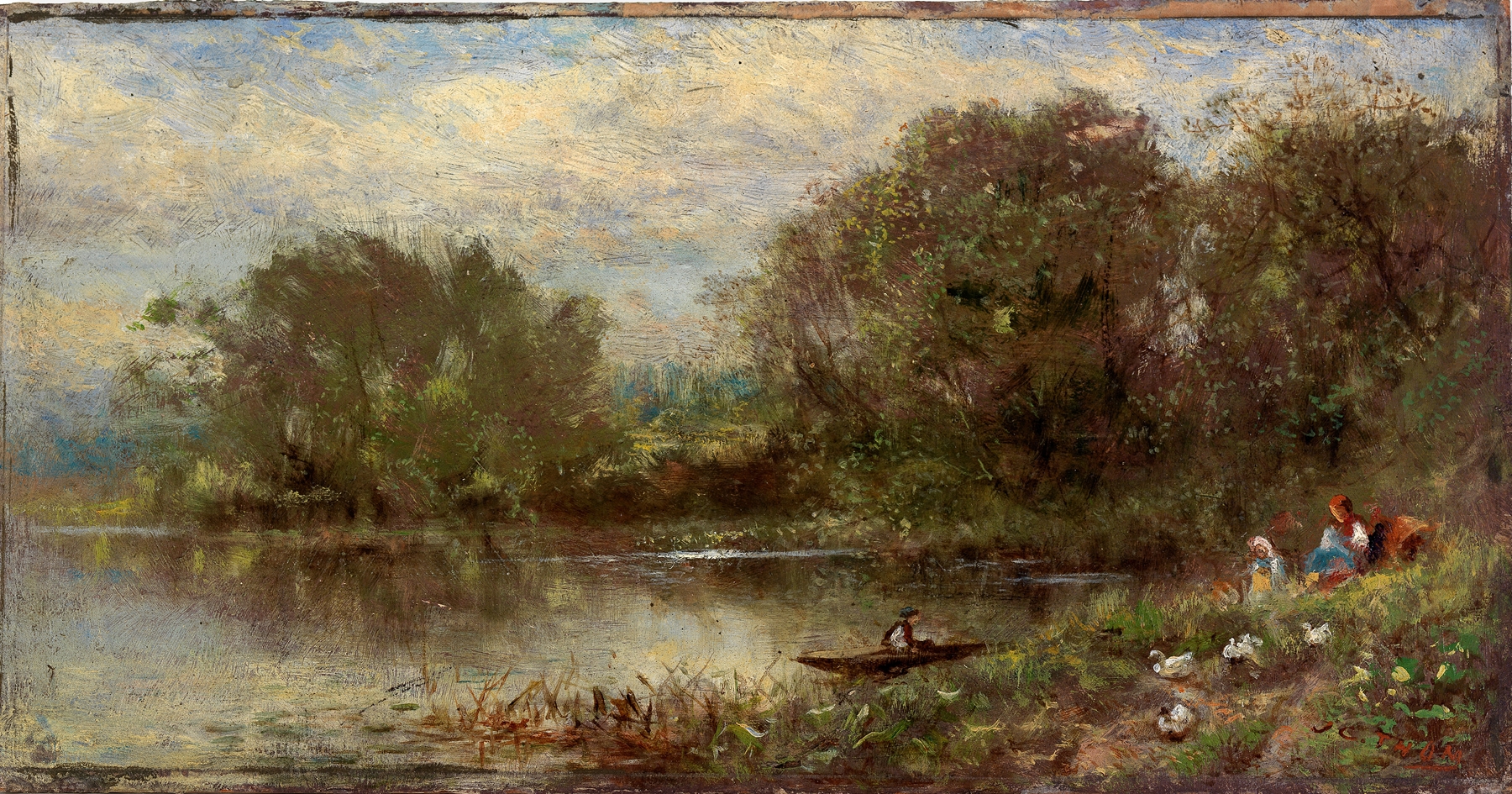 Landscape Called ‘the Acorn’ by James Crawford Thom, oil painting depicting an oak tree at dawn.