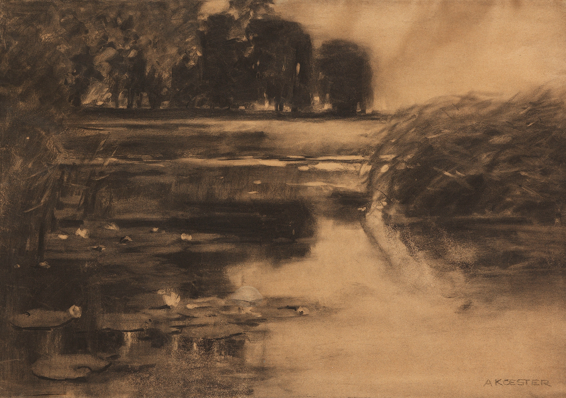 Wasserlandschaft by Alexander Koester, oil painting depicting shimmering water and sunlight.