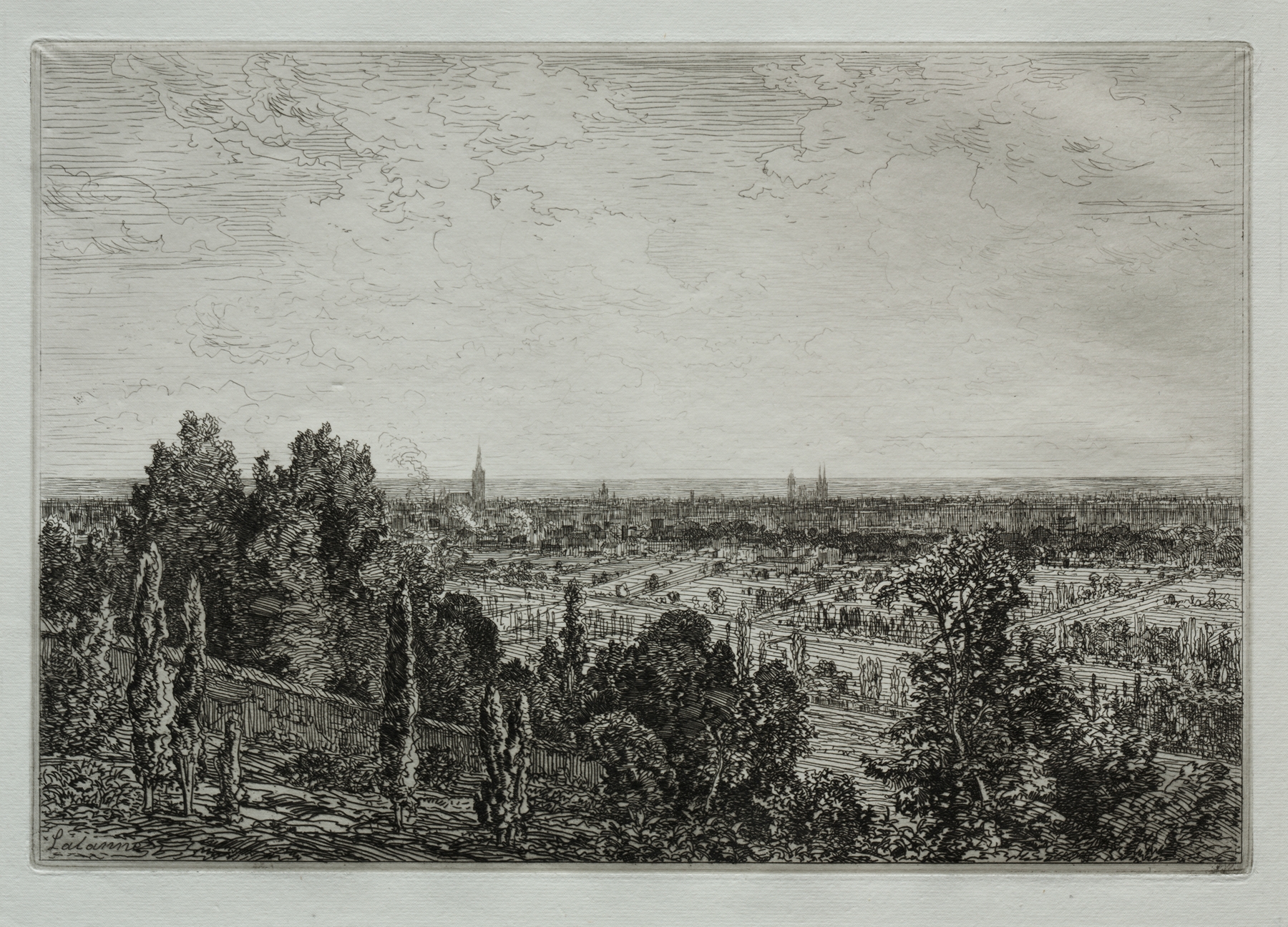 Oil painting by Maxime Lalanne depicting a river and hillside in Bordeaux.