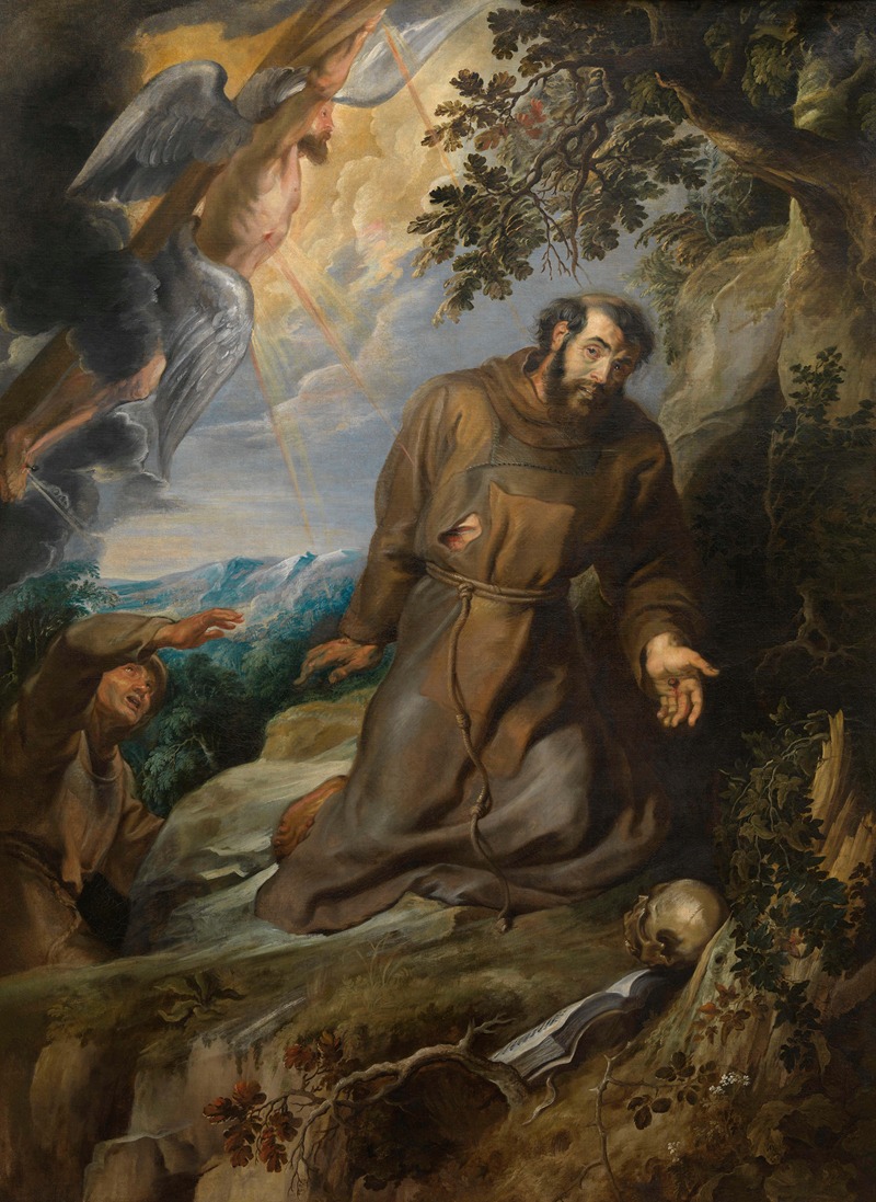 Saint Francis by Peter Paul Rubens, oil on panel, featuring a figure in golden light.