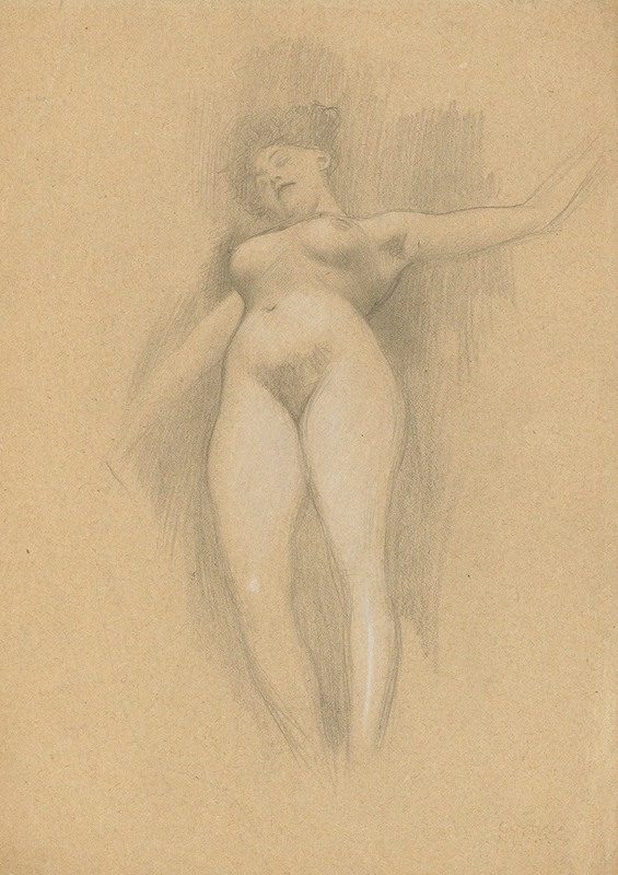 This painting features a figure floating against a dark background.