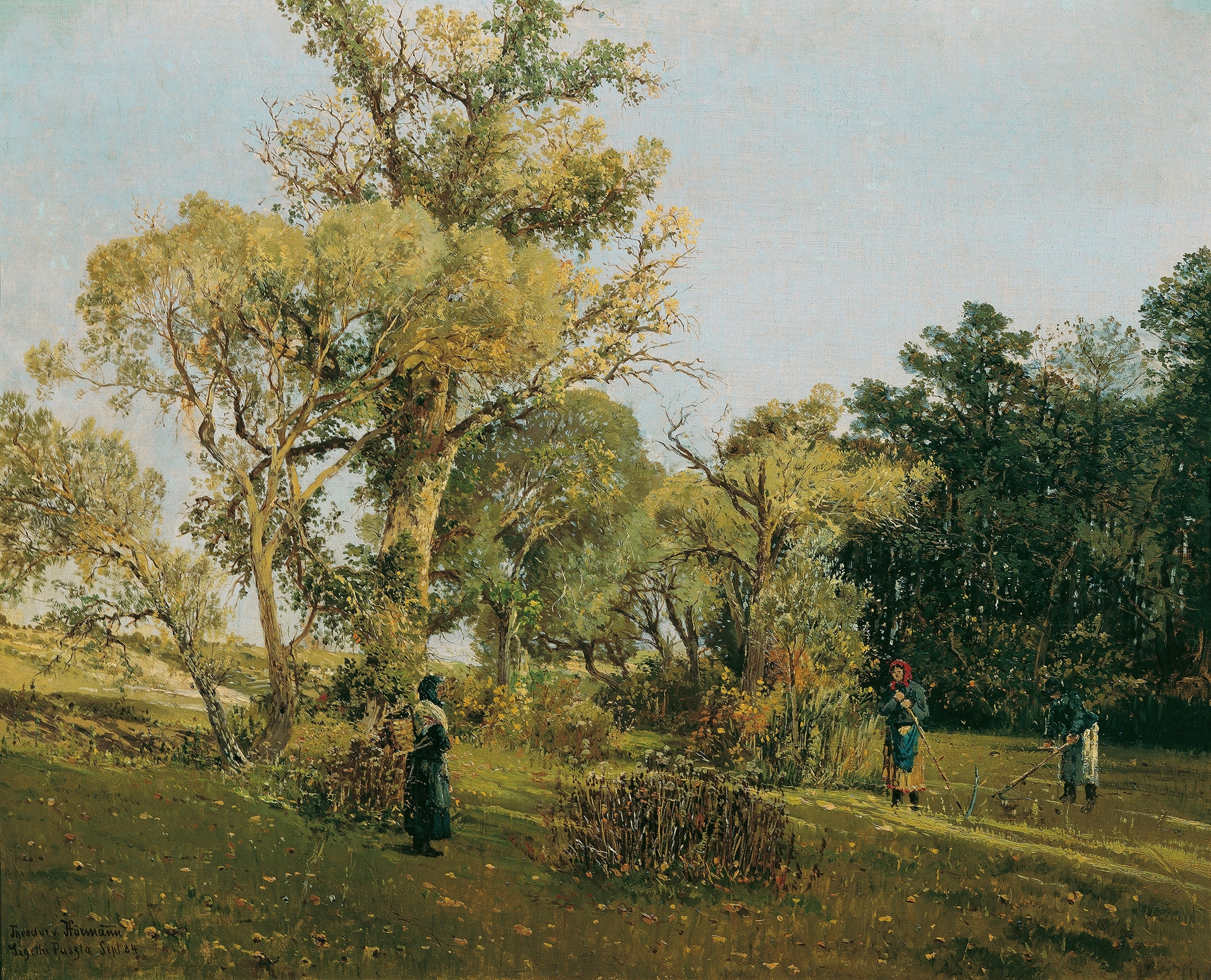 Landscape oil painting by Theodor Von Hörmann depicting dawn over the Ligethi Puszta.