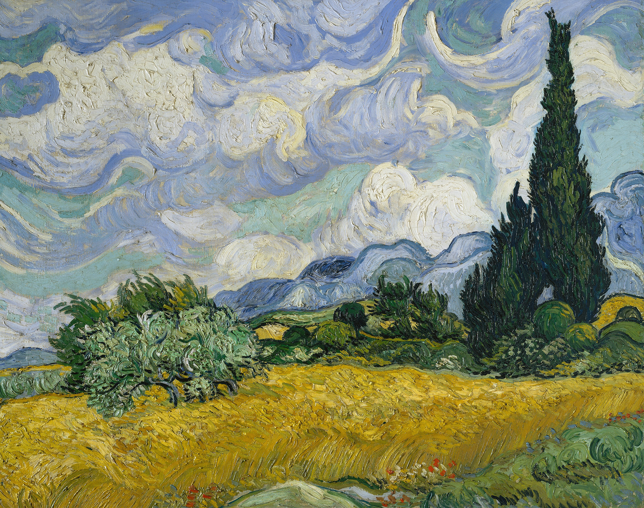 Wheat Field with Cypresses, by Vincent van Gogh, public domain