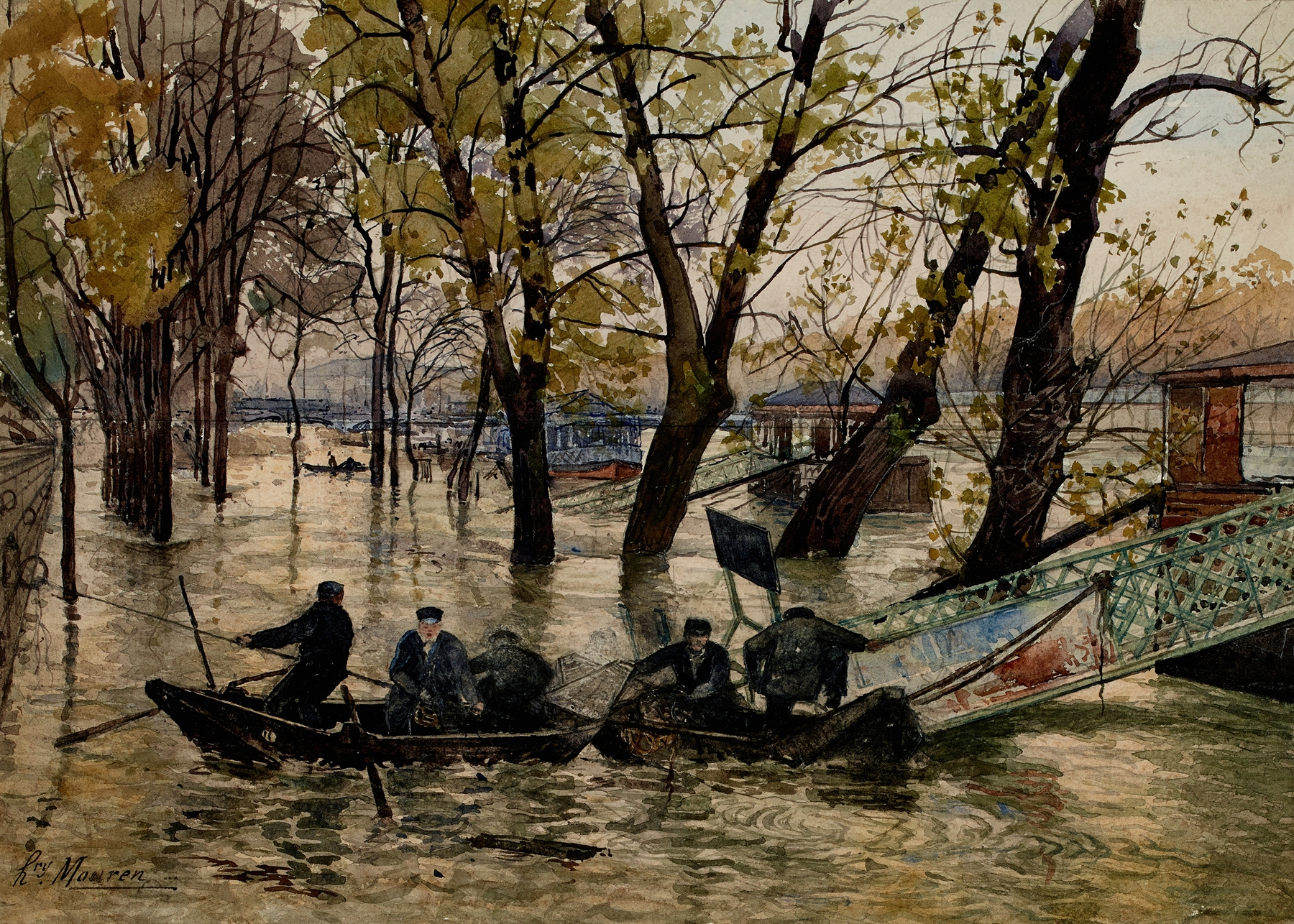 La Seine au Pont-Neuf lors de la crue de 1896, oil on canvas by Henri Laurent Mouren