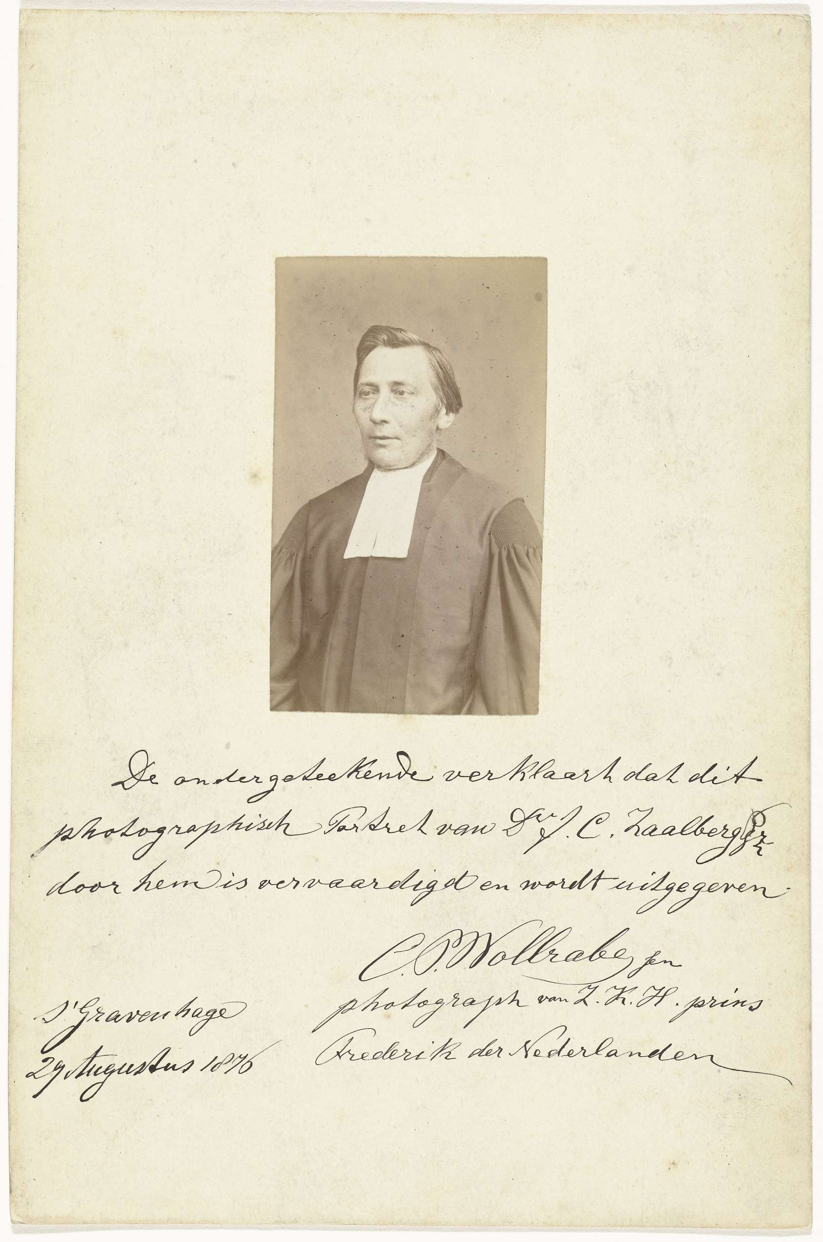 Portrait of Dr. Johannes Cornelis Zaalberg, albumen print by Carl Philip Wollrabe
