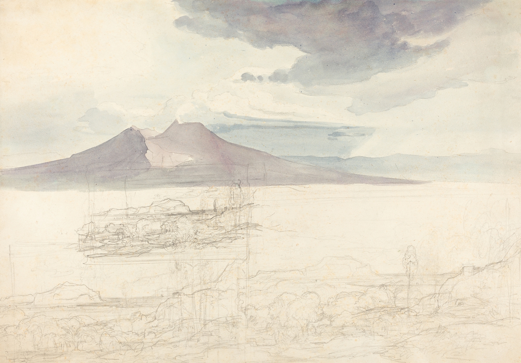 Panoramic landscape of Vesuvius and Monte Pellegrino by Carl Rottmann, oil painting