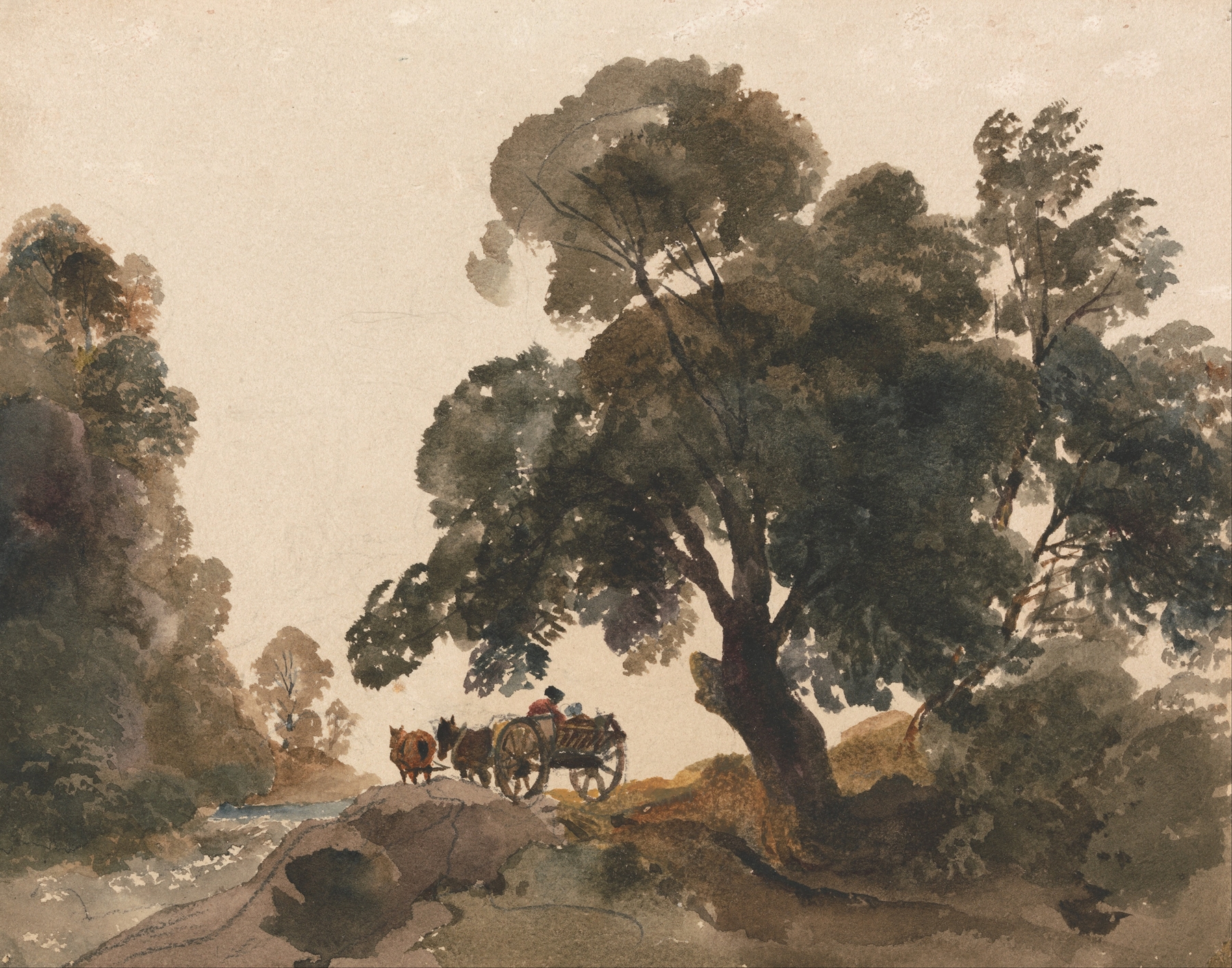 Still life of a weathered wagon by Peter DeWint, oil painting