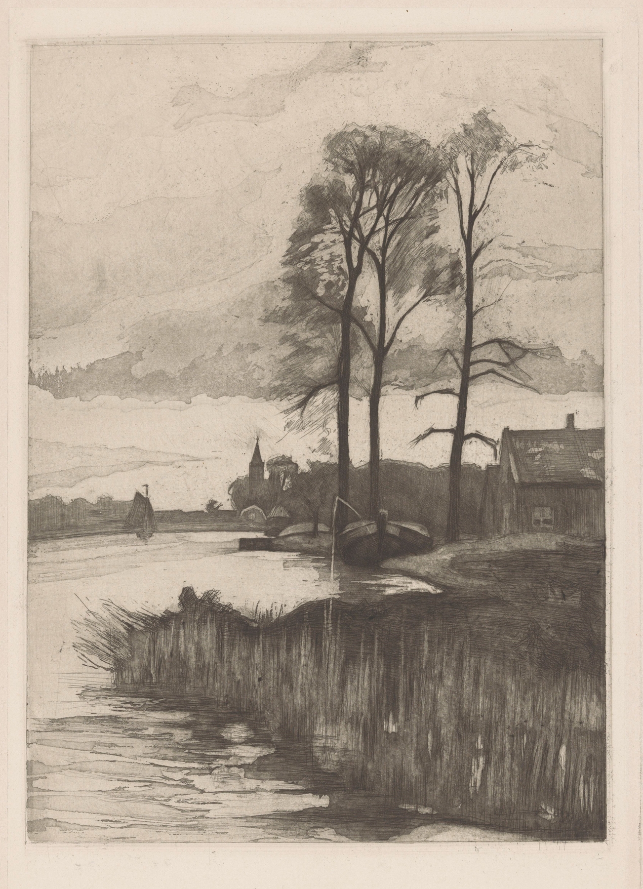 Rivierlandschap by Heinrich M. Krabbé, realism, river landscape with trees and reflections