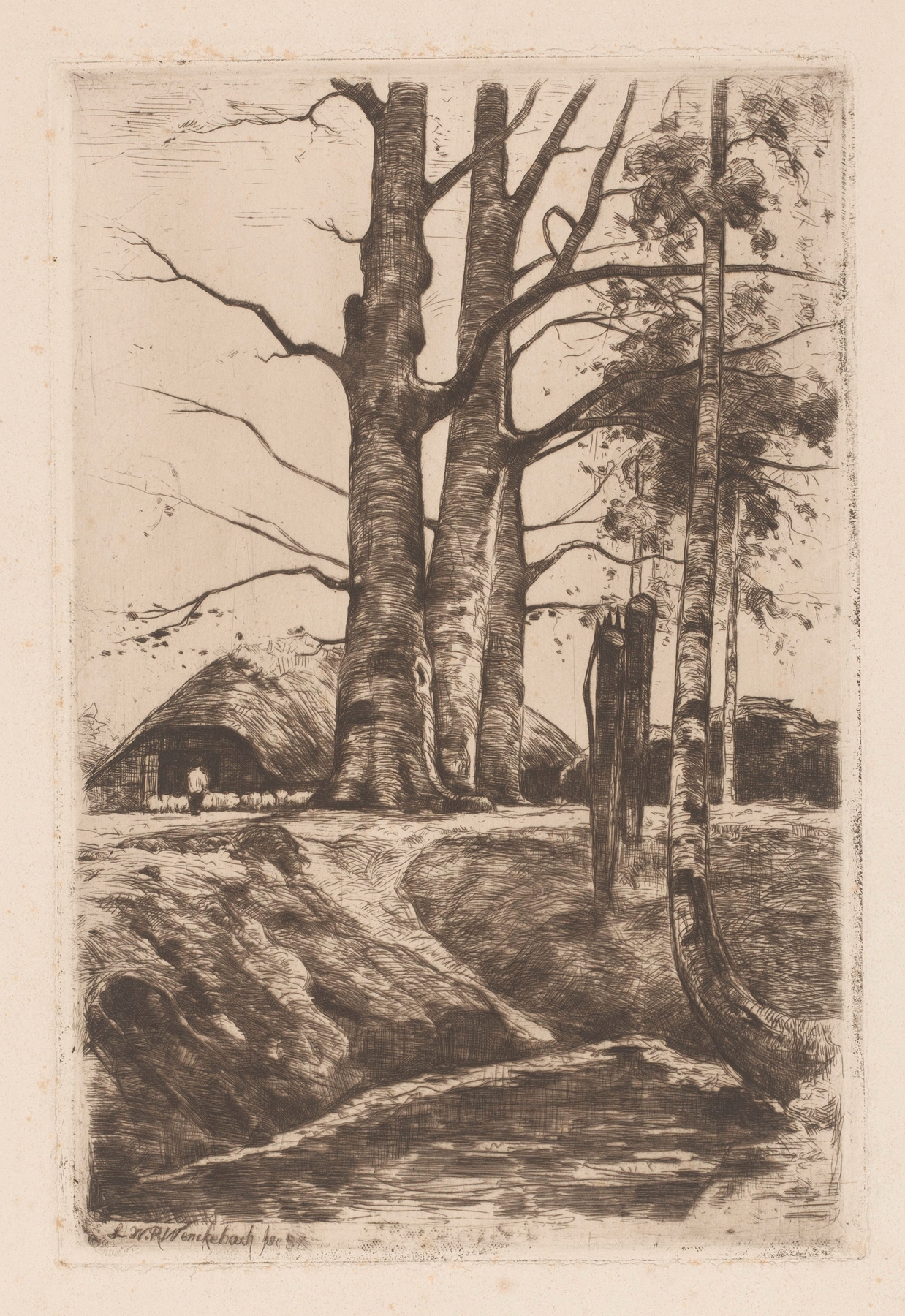 Landschap met boerderij, oil on canvas by Willem Wenckebach, depicting a farmhouse in a lush landscape.