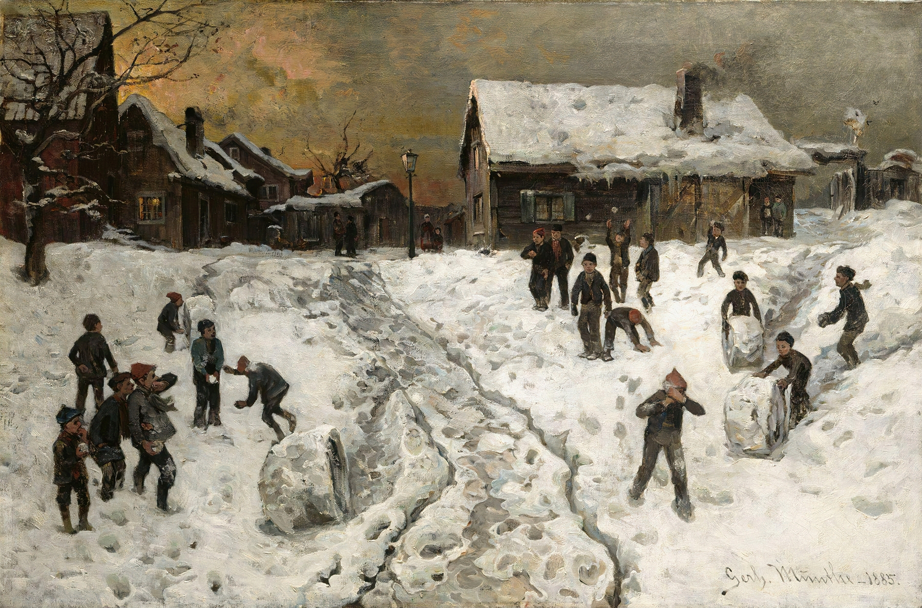 Throwing Snowballs, by Gerhard Munthe, public domain