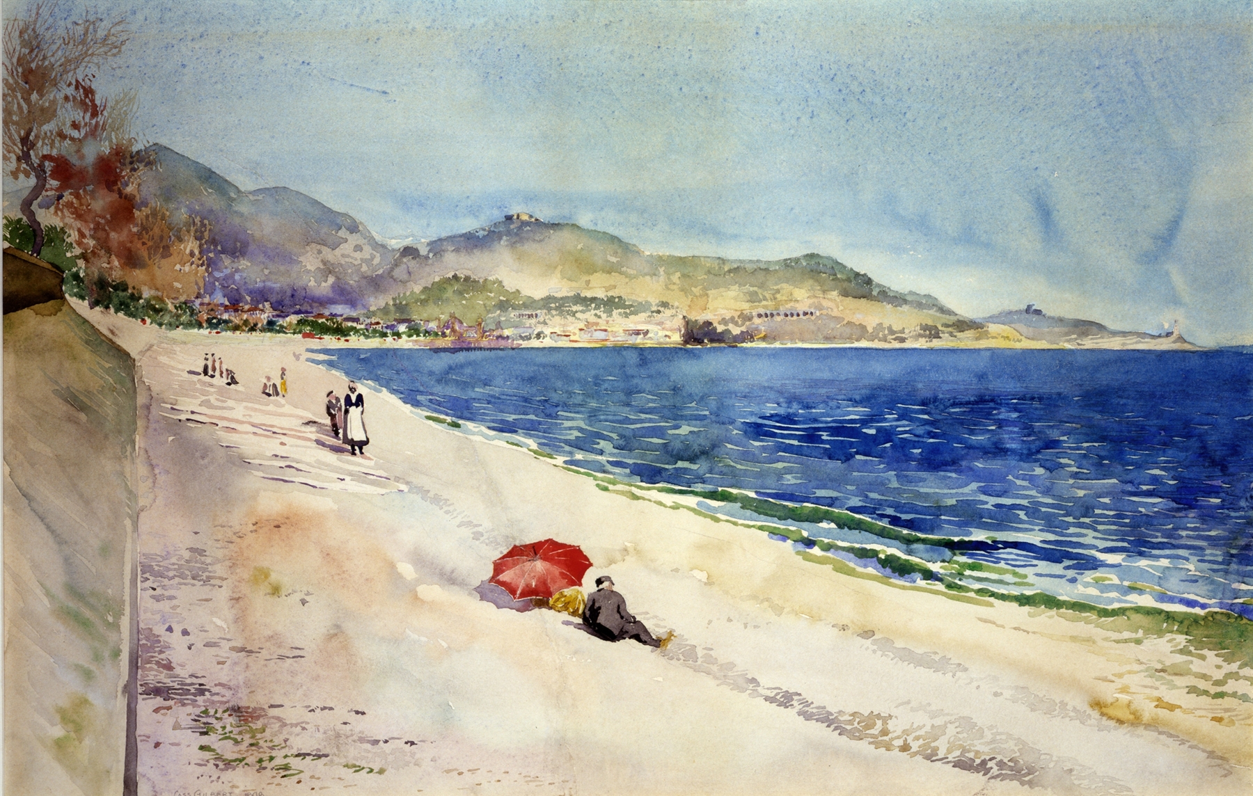 Marine scene depicting waves and pebbled beach by Cass Gilbert, 1898