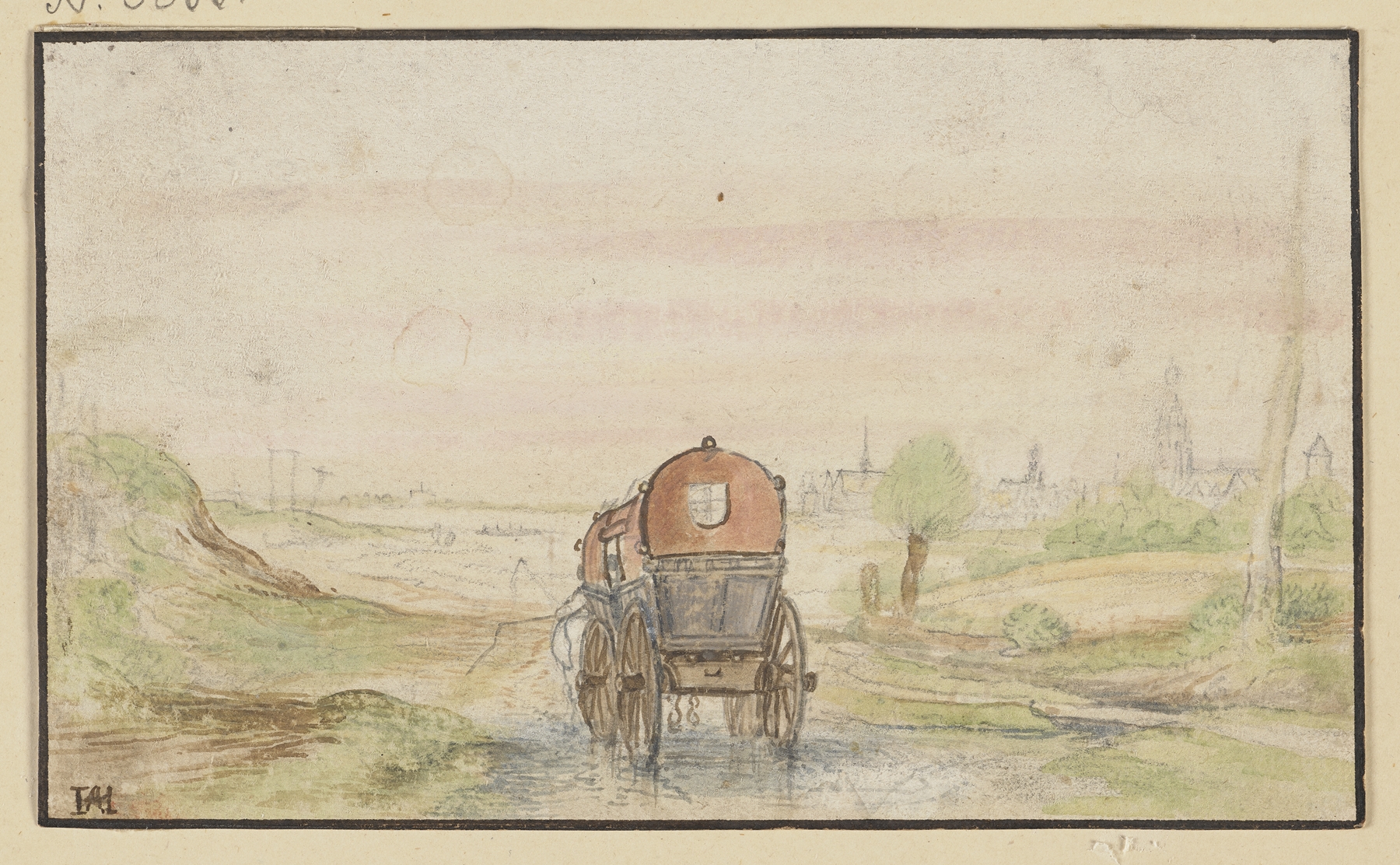 Landstraße mit einer roten Kutsche, by Hendrick Avercamp, public domain