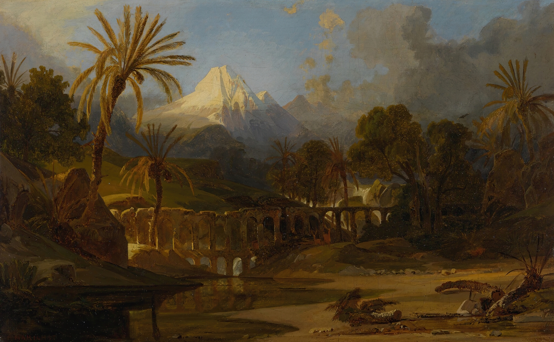 Landscape with Palm Trees and Mountainous Vista, by Prosper Marilhat, public domain