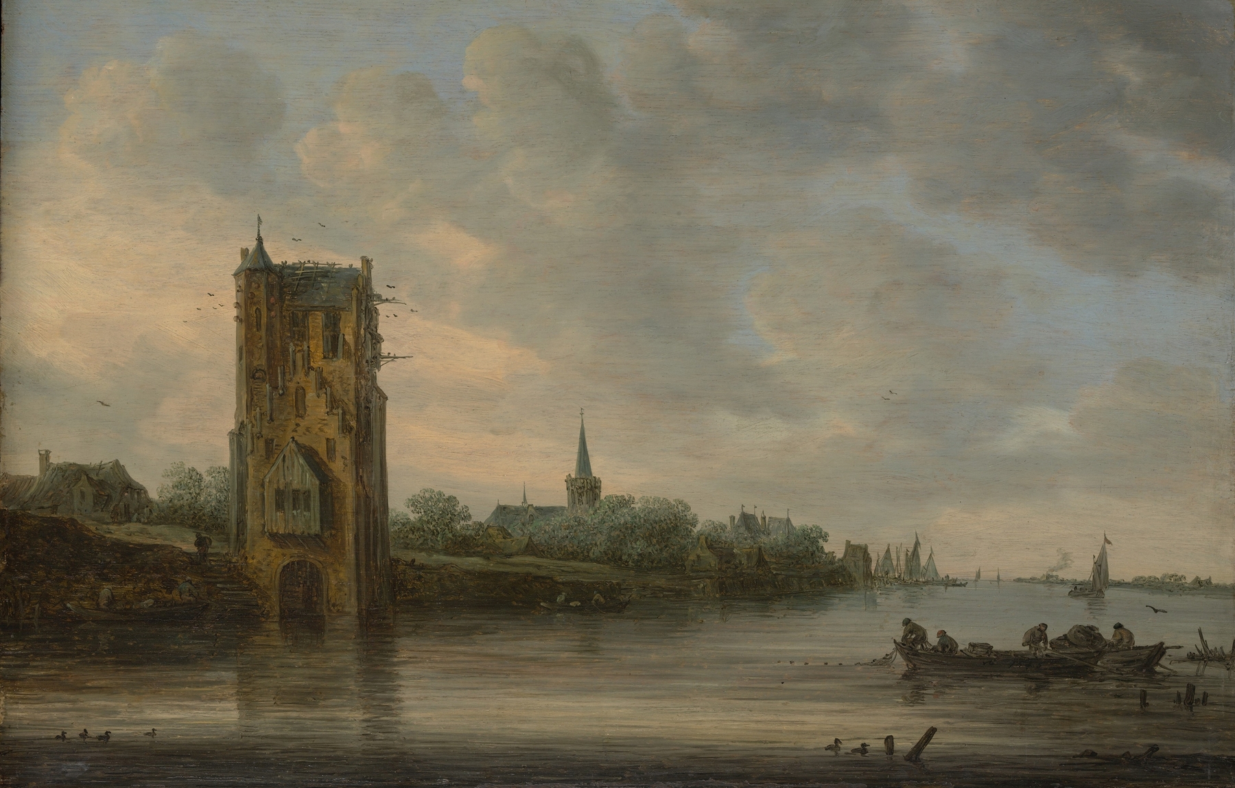 The Pelkus Gate near Utrecht by Jan van Goyen, oil painting depicting a river landscape with a stone archway.