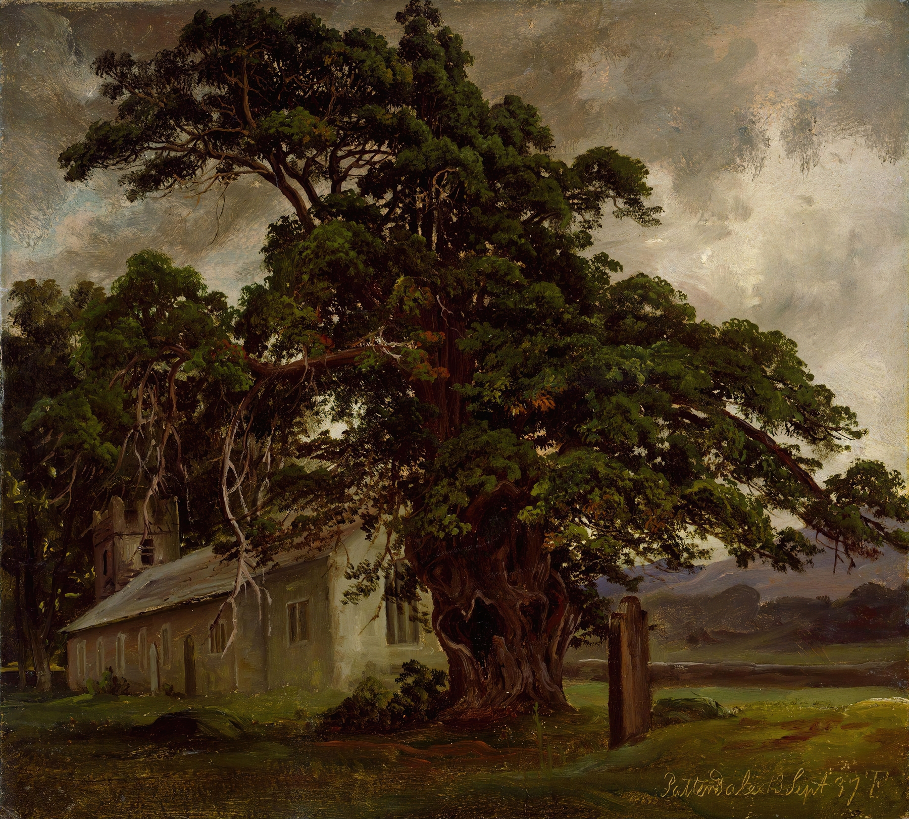 The Church in Patterdale by Thomas Fearnley, oil painting depicting a church amidst rolling hills.