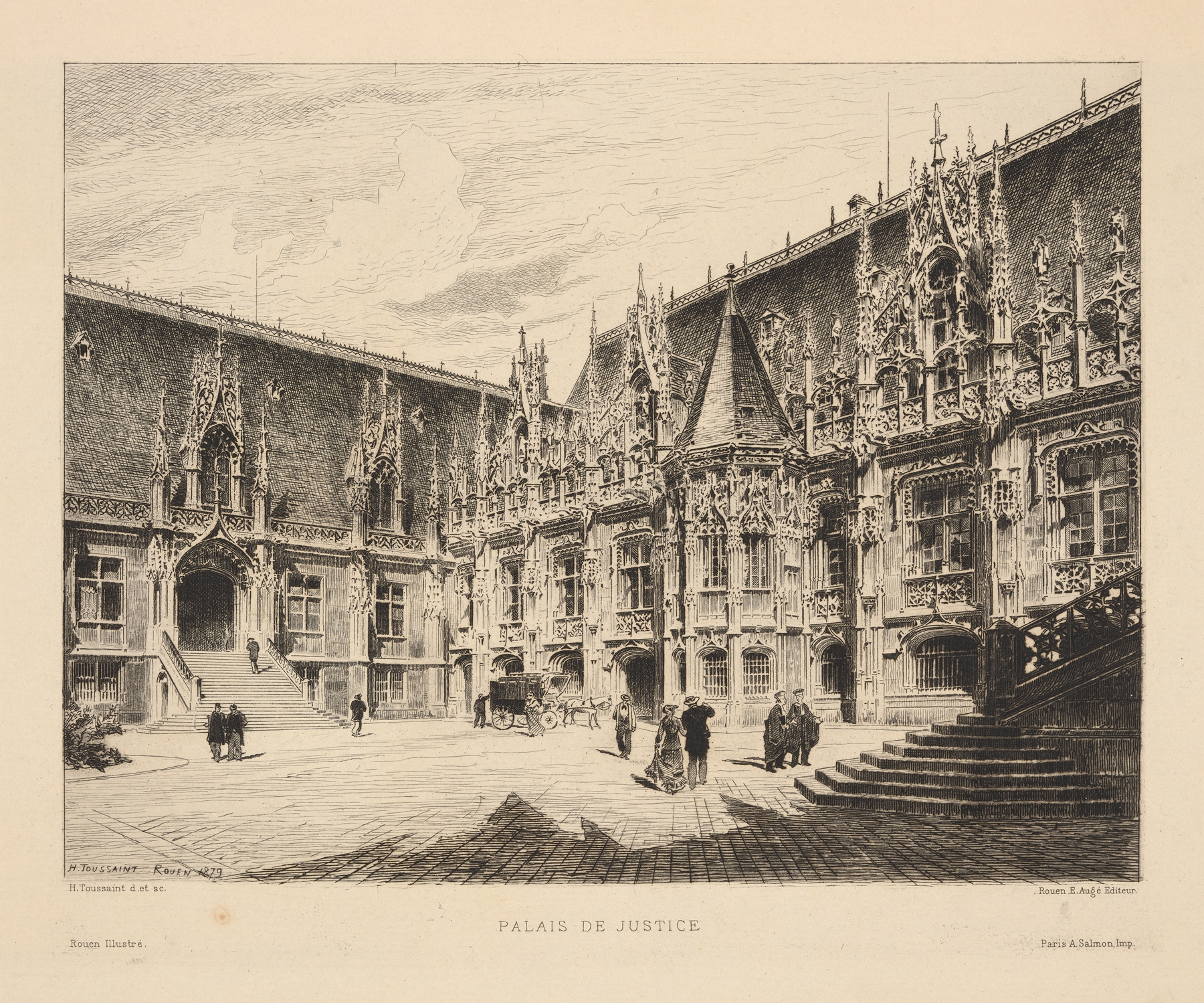 Palais de Justice by Henri Toussaint, oil on canvas depicting a grand building with intricate details.