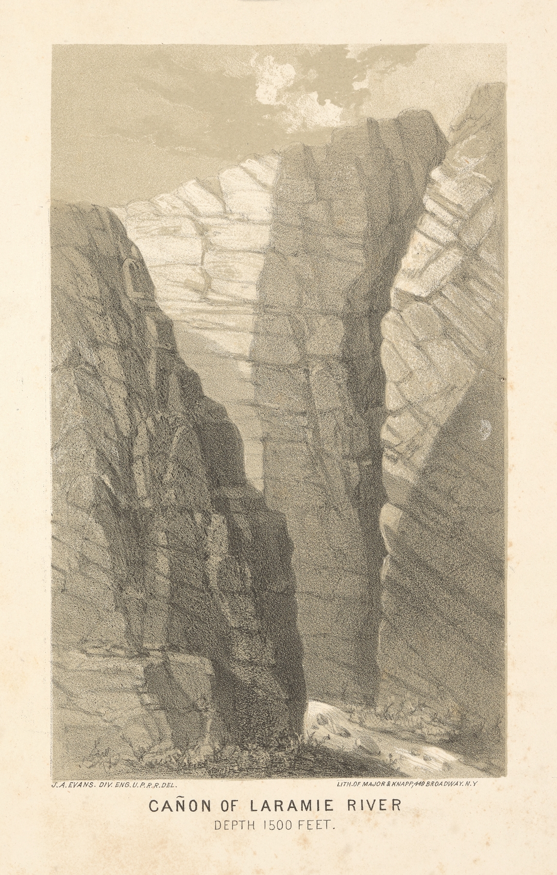 Landscape of Canon of Laramie River by Joseph F. Knapp, 1864, oil painting