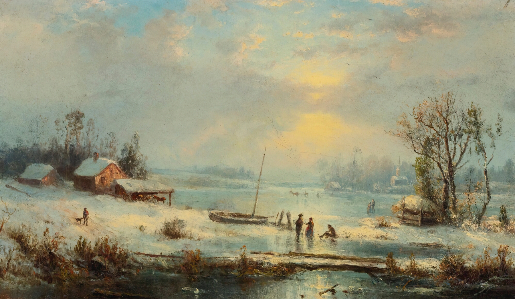 Winter Landscape by Régis François Gignoux, oil painting of a tranquil snowy forest