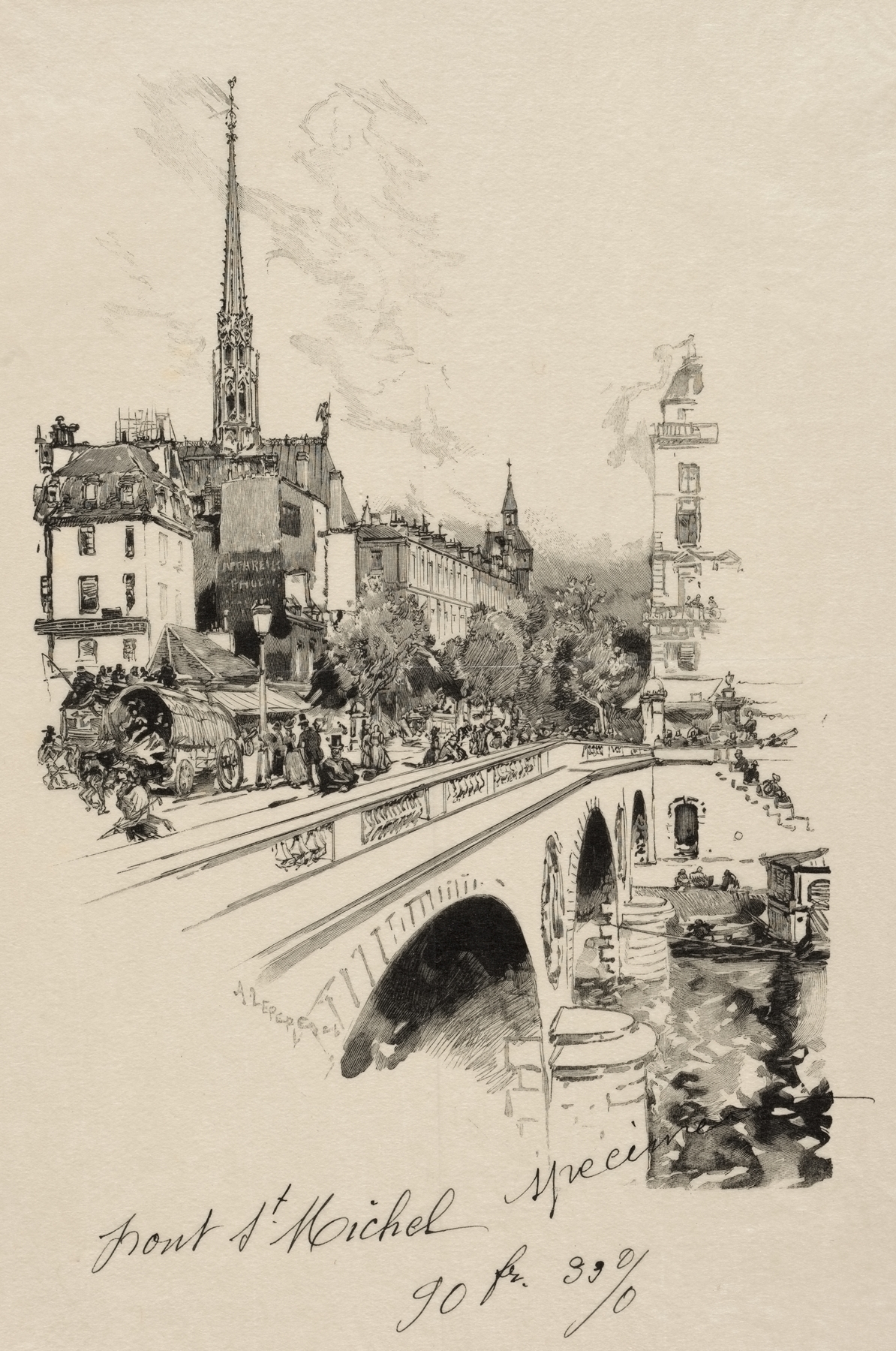 Le Pont Saint-Michel, by Auguste Louis Lepère, public domain