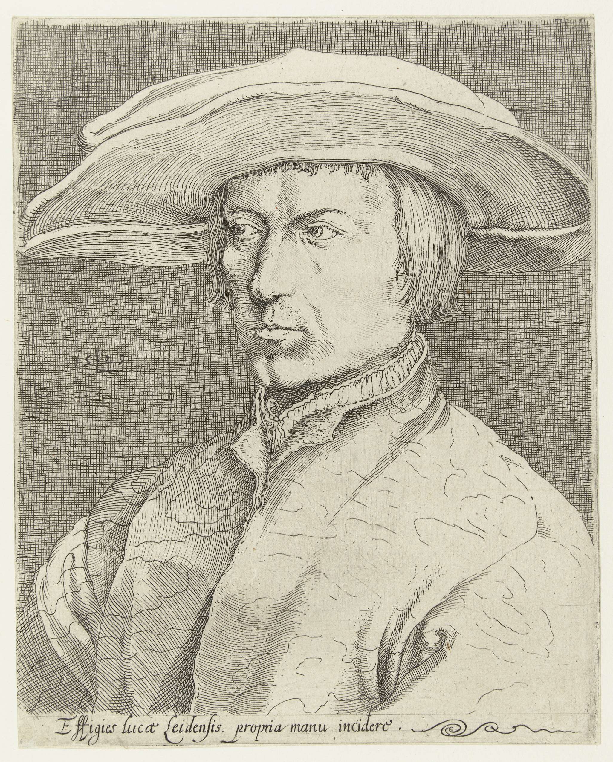 Etching by an unknown artist depicting a self-portrait from the Northern Renaissance