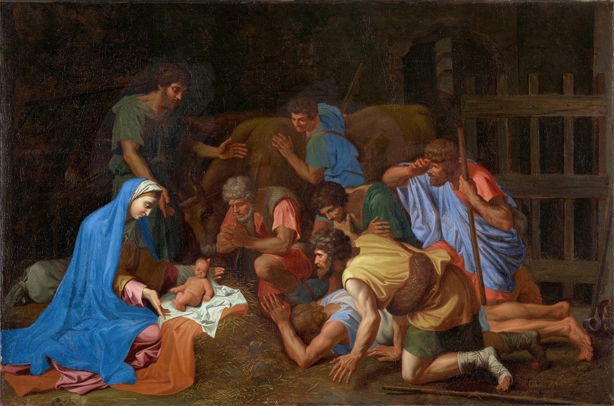 Nicolas Poussin's 'The Adoration of the Shepherds' depicts the nativity scene with rich colors and detailed figures.
