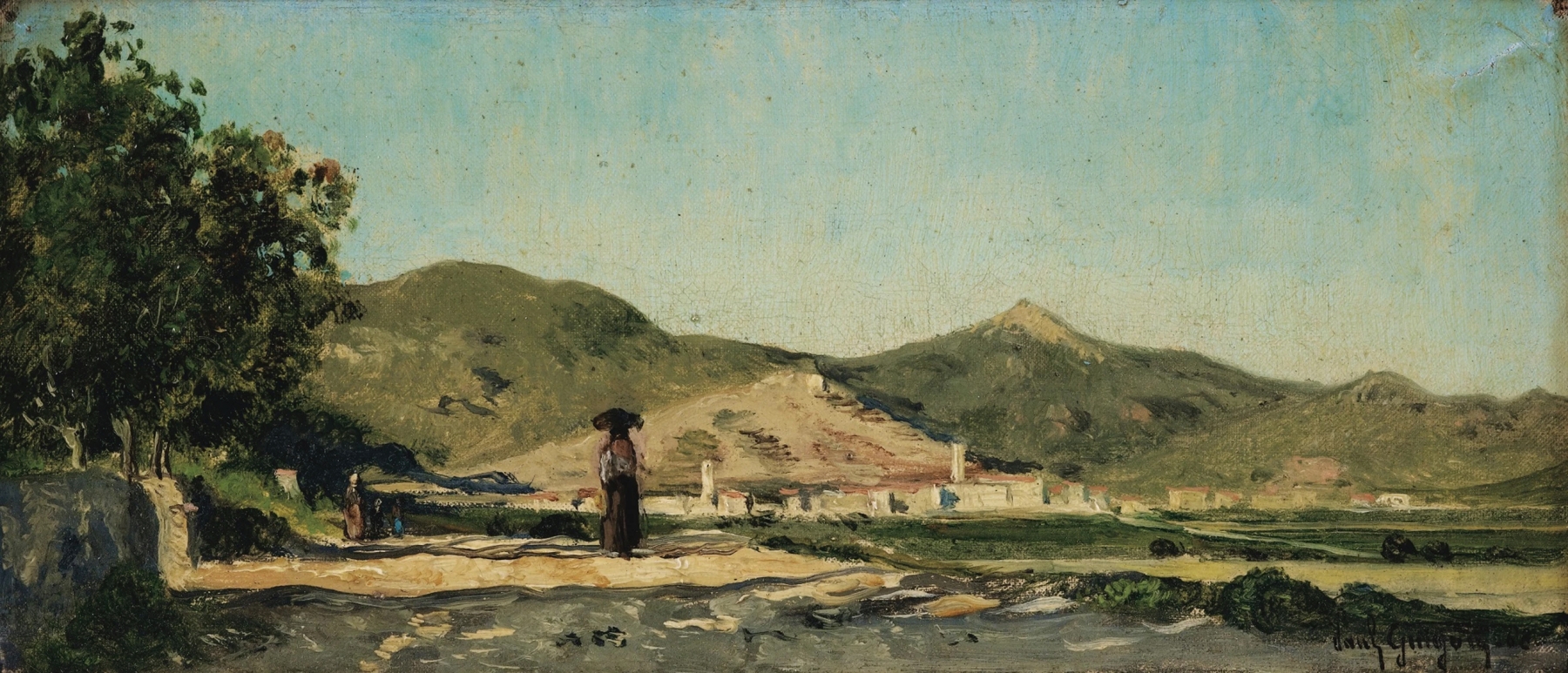 Peasant woman walking on a sunlit path in Provence, oil on canvas by Paul-Camille Guigou