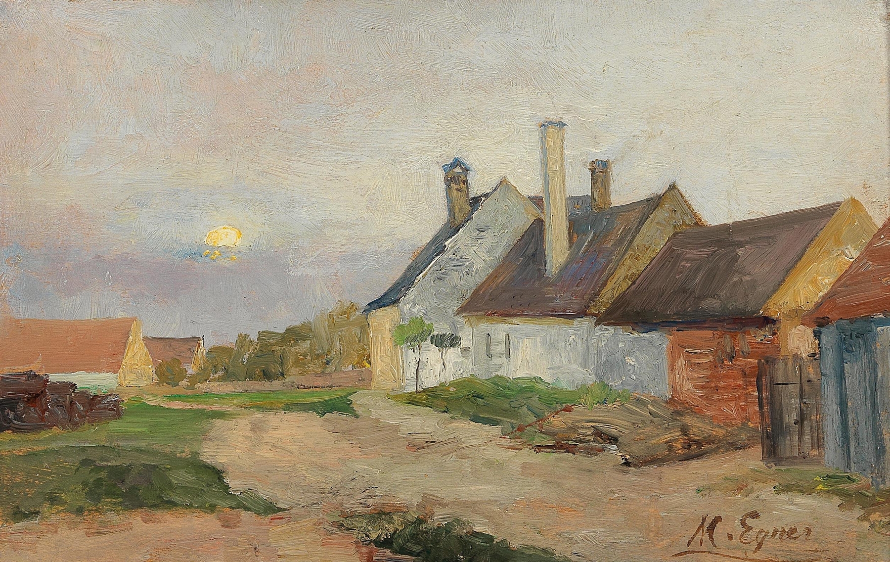 Evening in Brittany by Marie Egner, oil on canvas depicting a coastal landscape at twilight