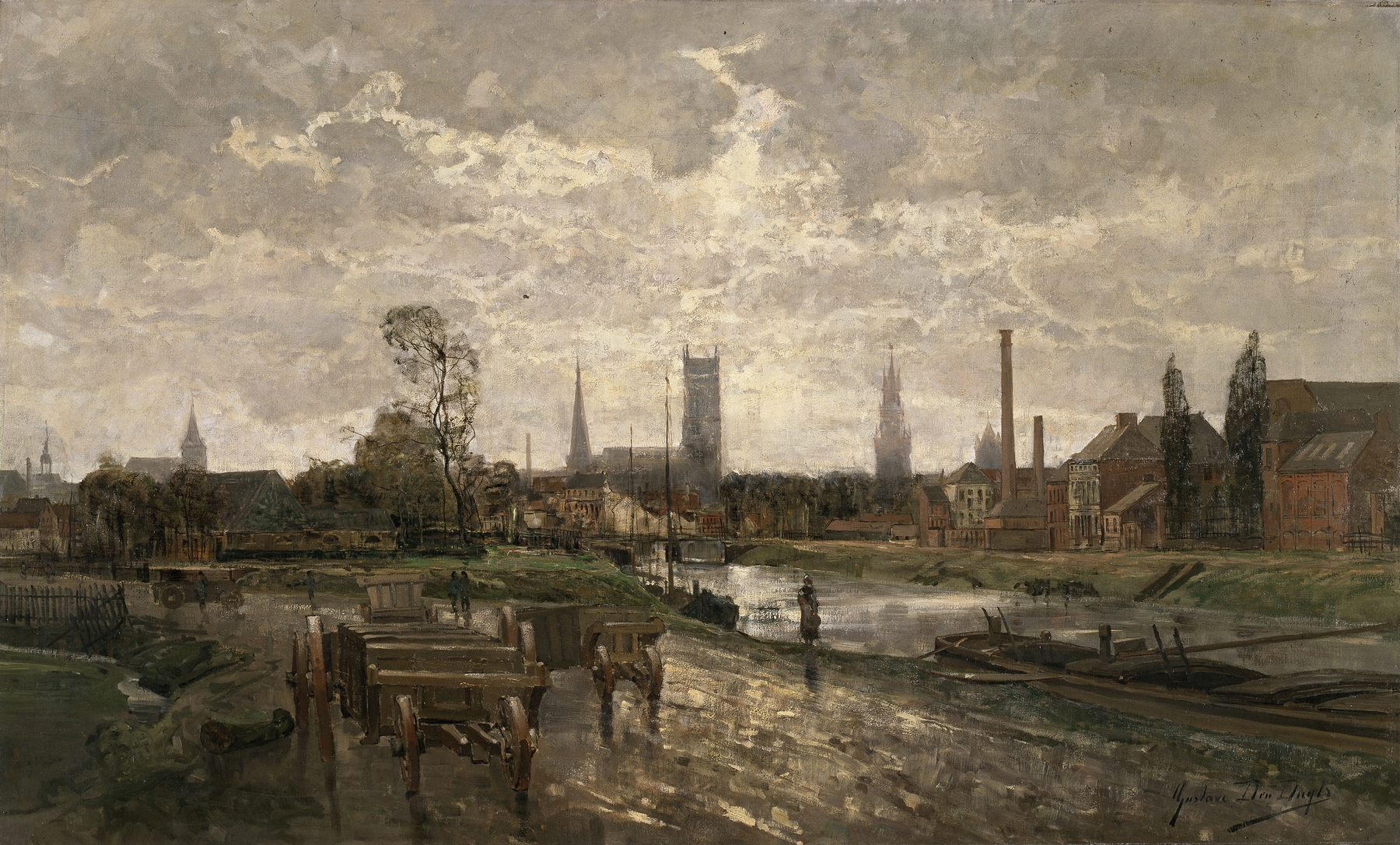 Landscape of Gent, oil on canvas by Gustave Den Duyts