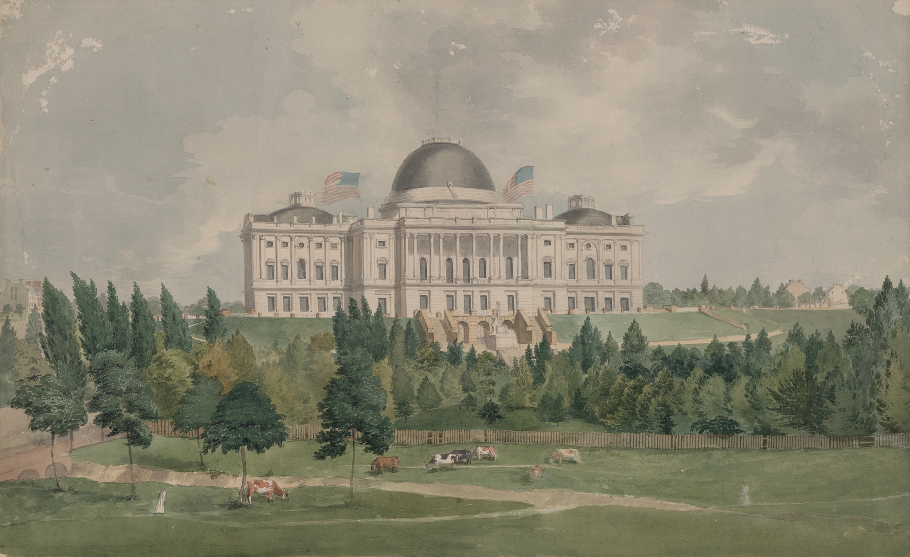 West front of the United States Capitol with cows in the foreground, by John Rubens Smith, public domain