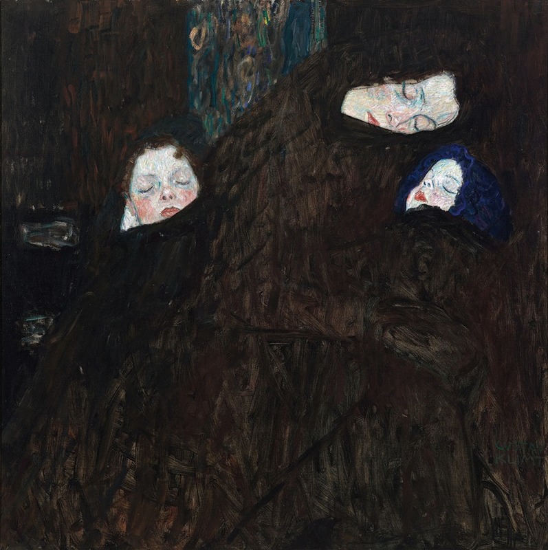 Gustav Klimt's painting 'Mother with two children' captures a tender family moment.