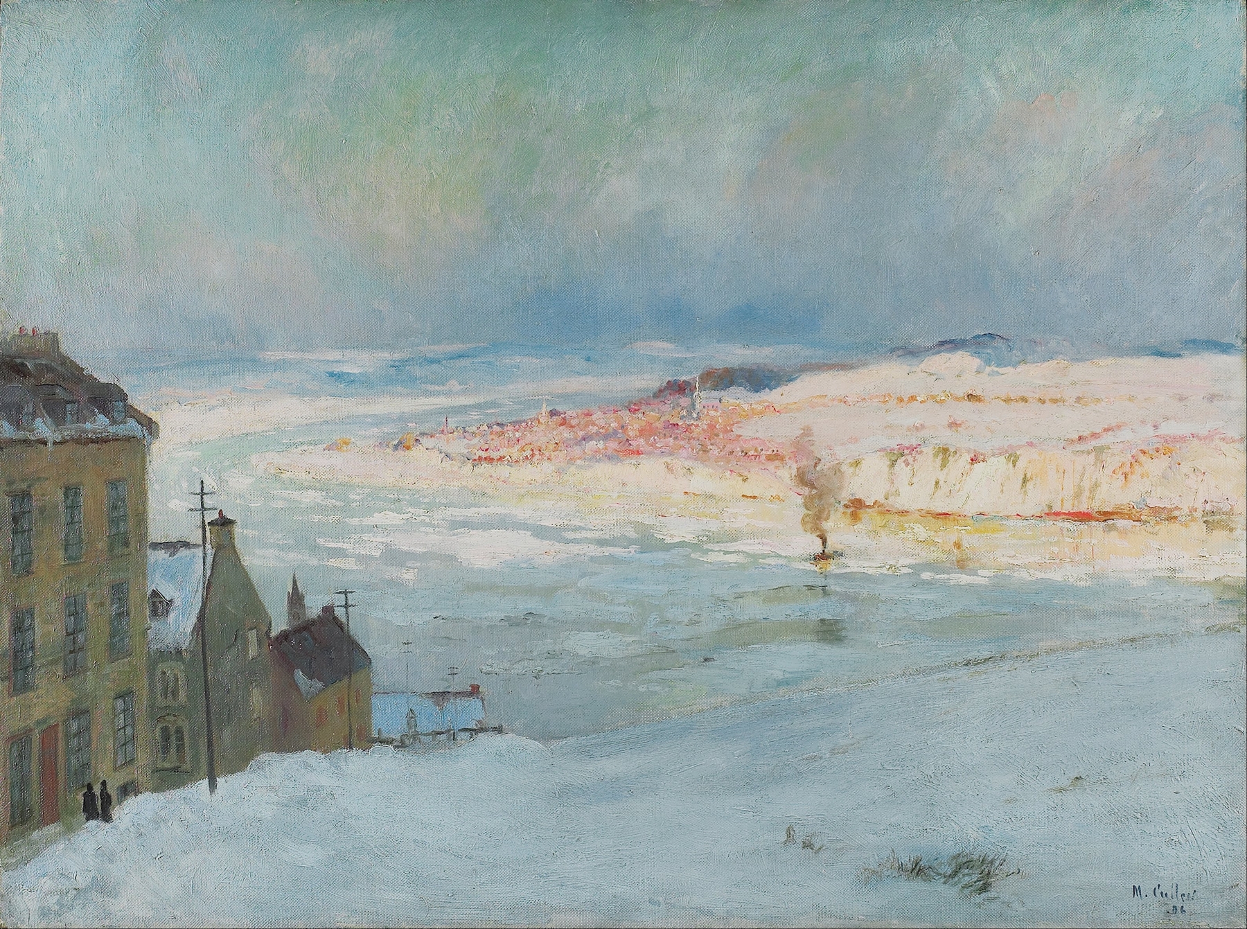 Landscape with a river and misty hills by Maurice Galbraith Cullen, oil painting
